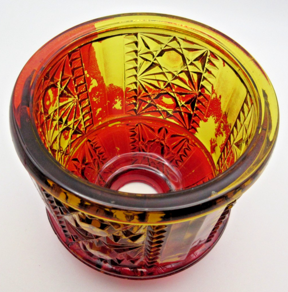 Amber With Ruby Red Flash Stars & Bars Fairy Lamp Glass 6.5″ See Description