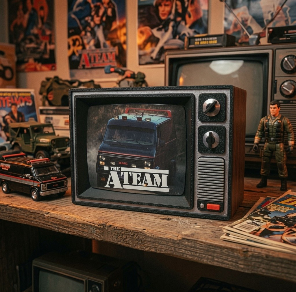 The A-Team Retro TV Display Stand Desk Art 1980s TV Show Helicopter