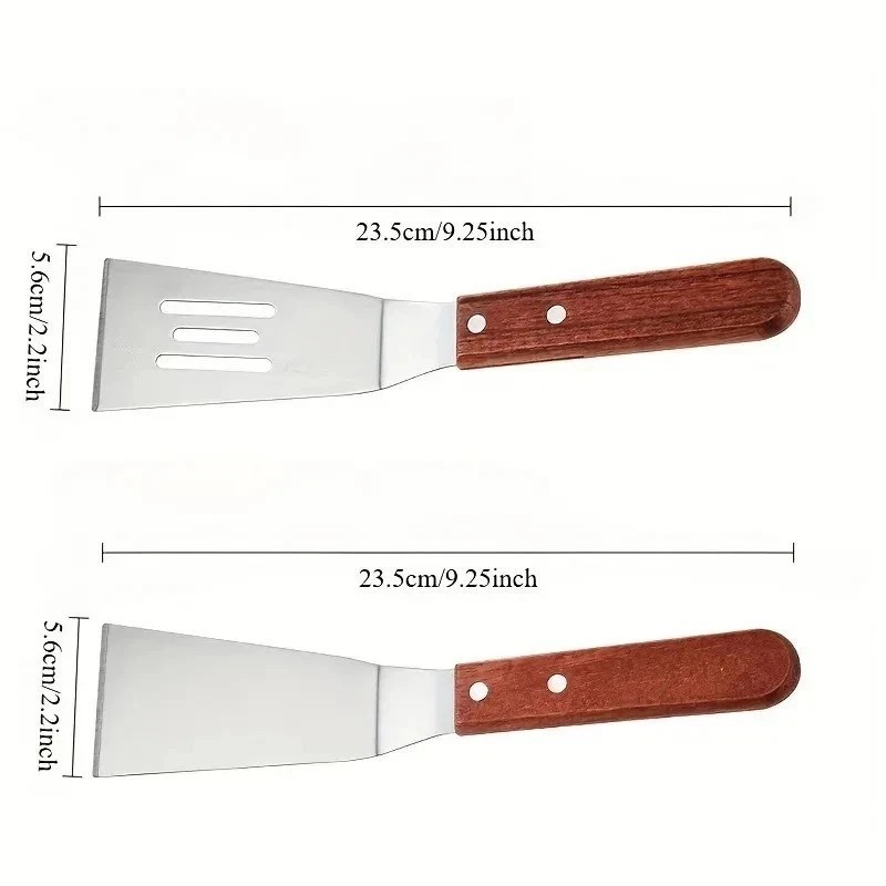 Metal Spatula Beveled Edges, Stainless Steel Spatula with Wood Handle *
