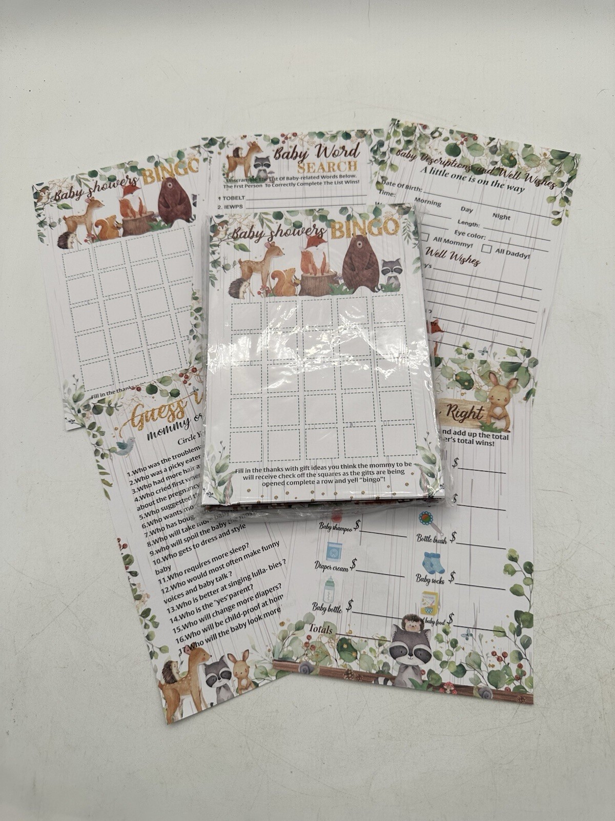 Woodland Theme Unisex Baby Shower Games And Coordinated Decorative Streamers