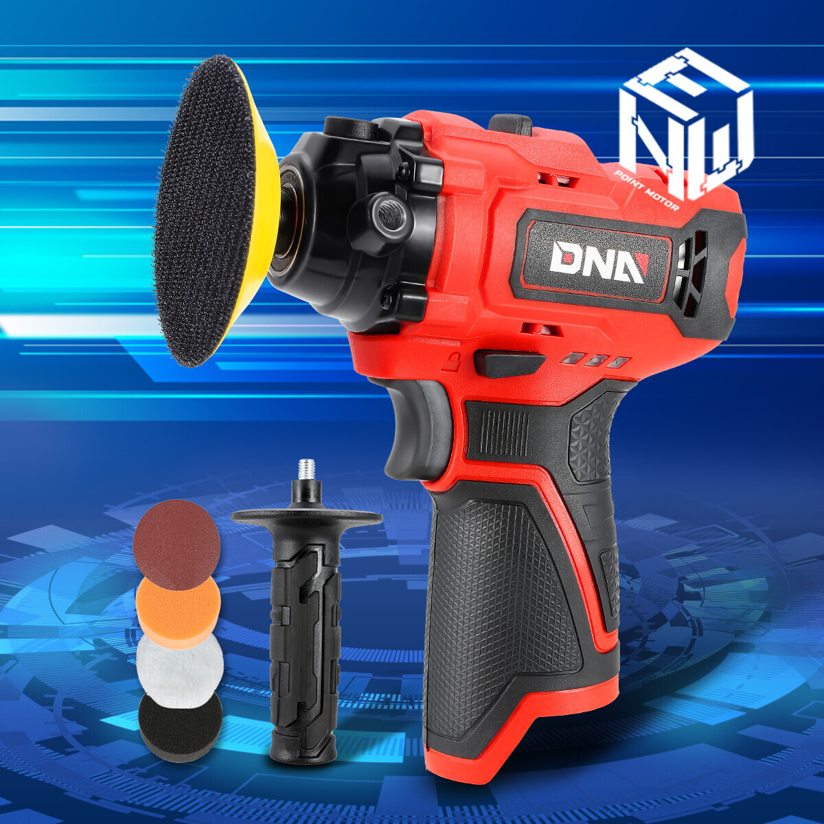 DNA Motoring 12V Cordless Polisher 2-gear speed button+Spindle Lock+Battery Red