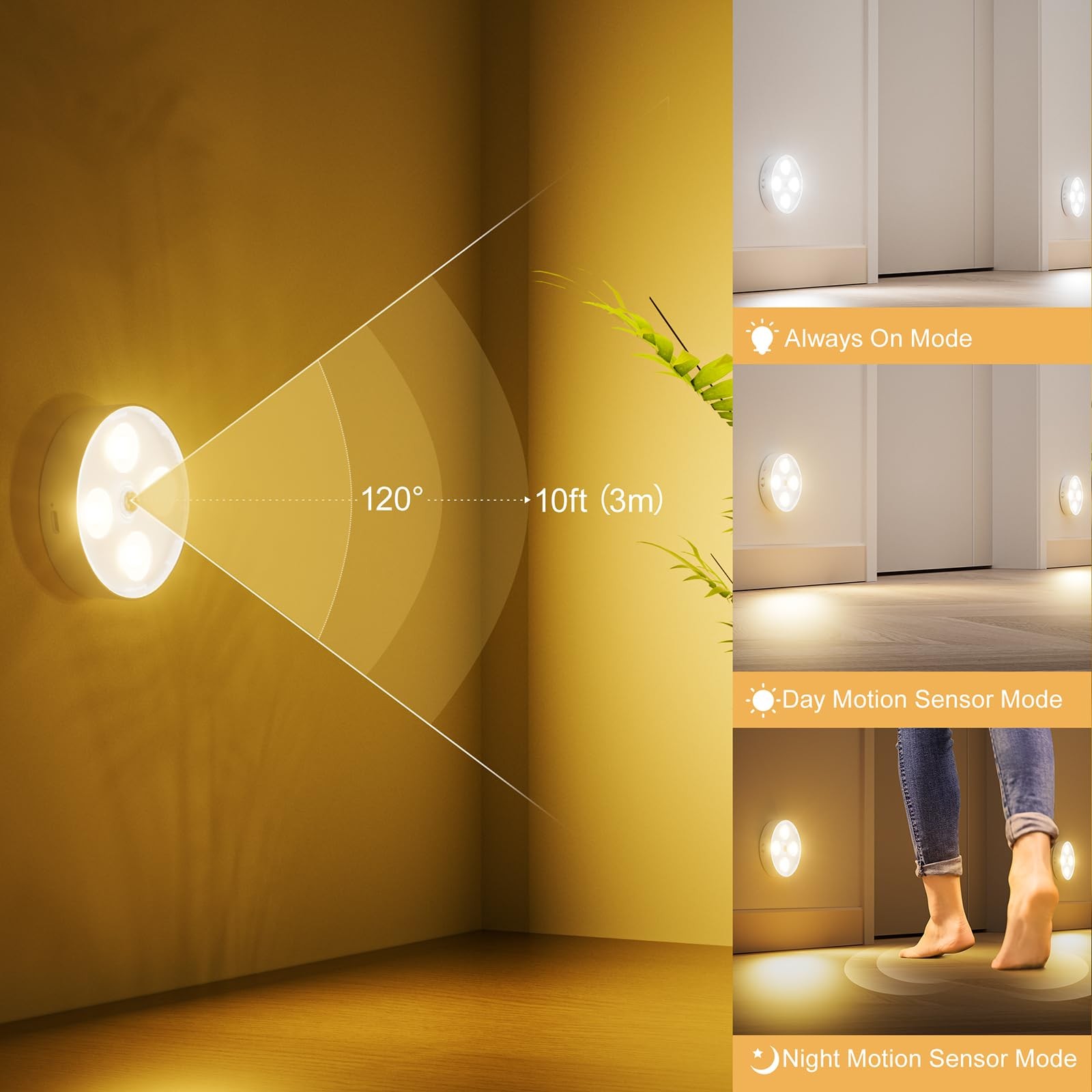 Under Cabinet Lighting, 1500mAh Rechargeable Motion Sensor Puck Lights with R…