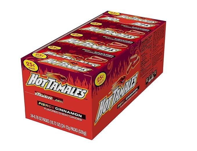 Hot Tamales Fierce Cinnamon Chewy Candy 1 Box of 24 Individual Packs Bulk