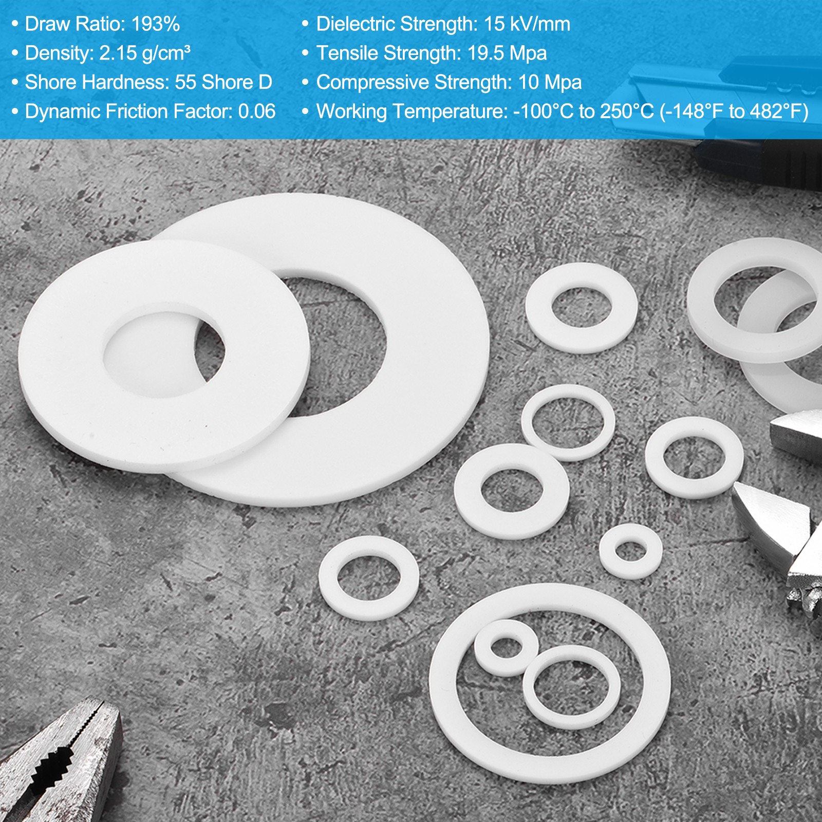 10Pcs PTFE Flat Washers 10x16x2mm Sealing Spacer Flange Gasket White
