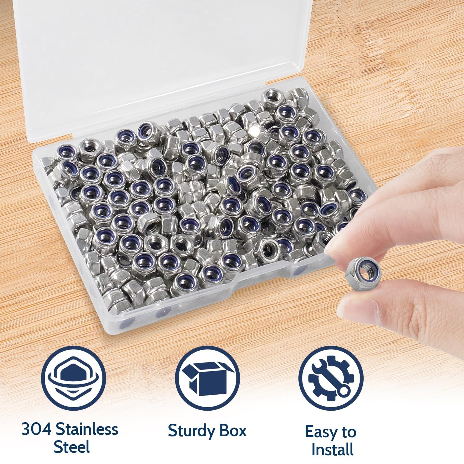 190 Pack M5-0.8mm Nylon Insert Hex Lock Nuts, 304 Stainless Steel A2-70 Lockn…