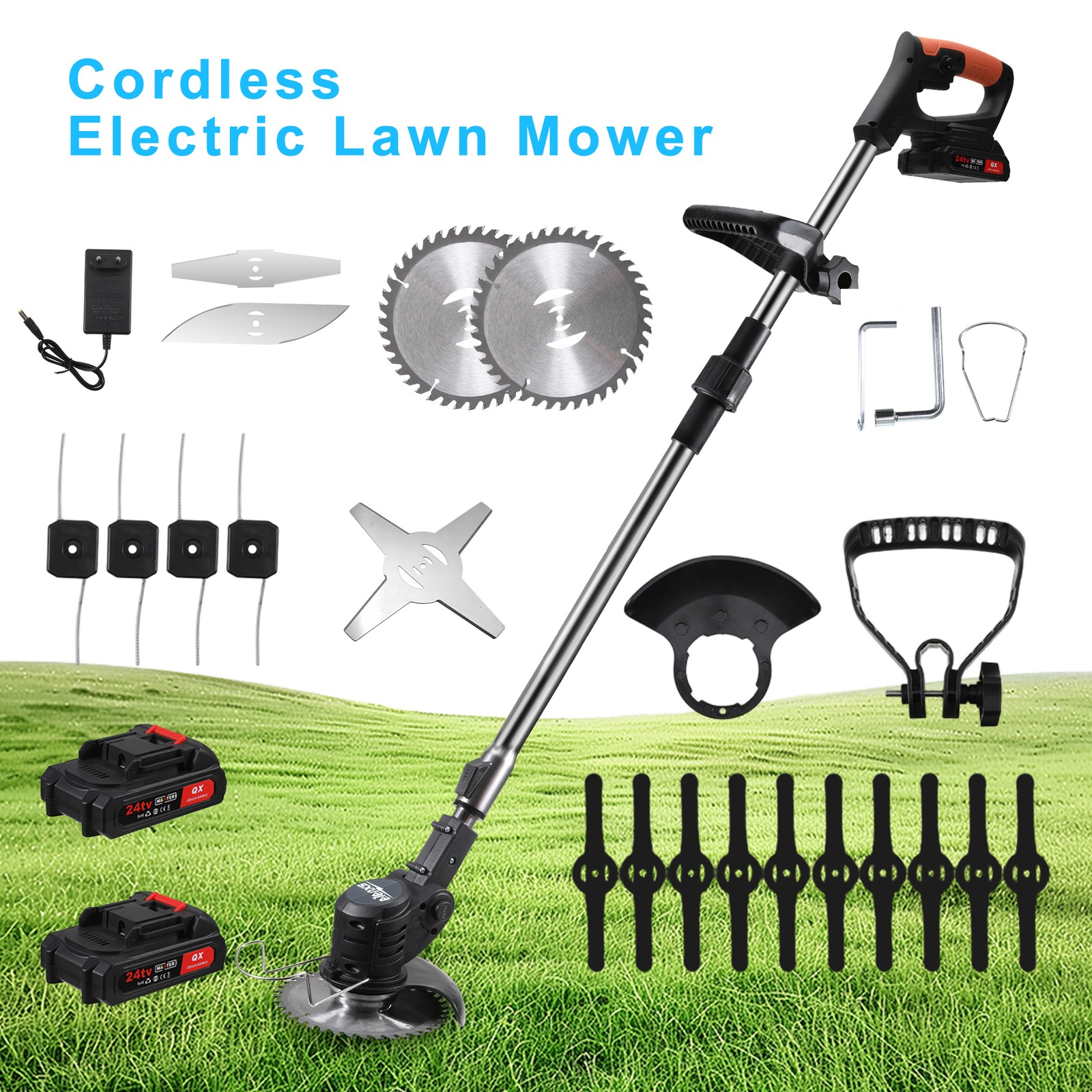 Electric Cordless Grass String Trimmer Lawn Mower Weed Wacker Cutter + 2 Battery