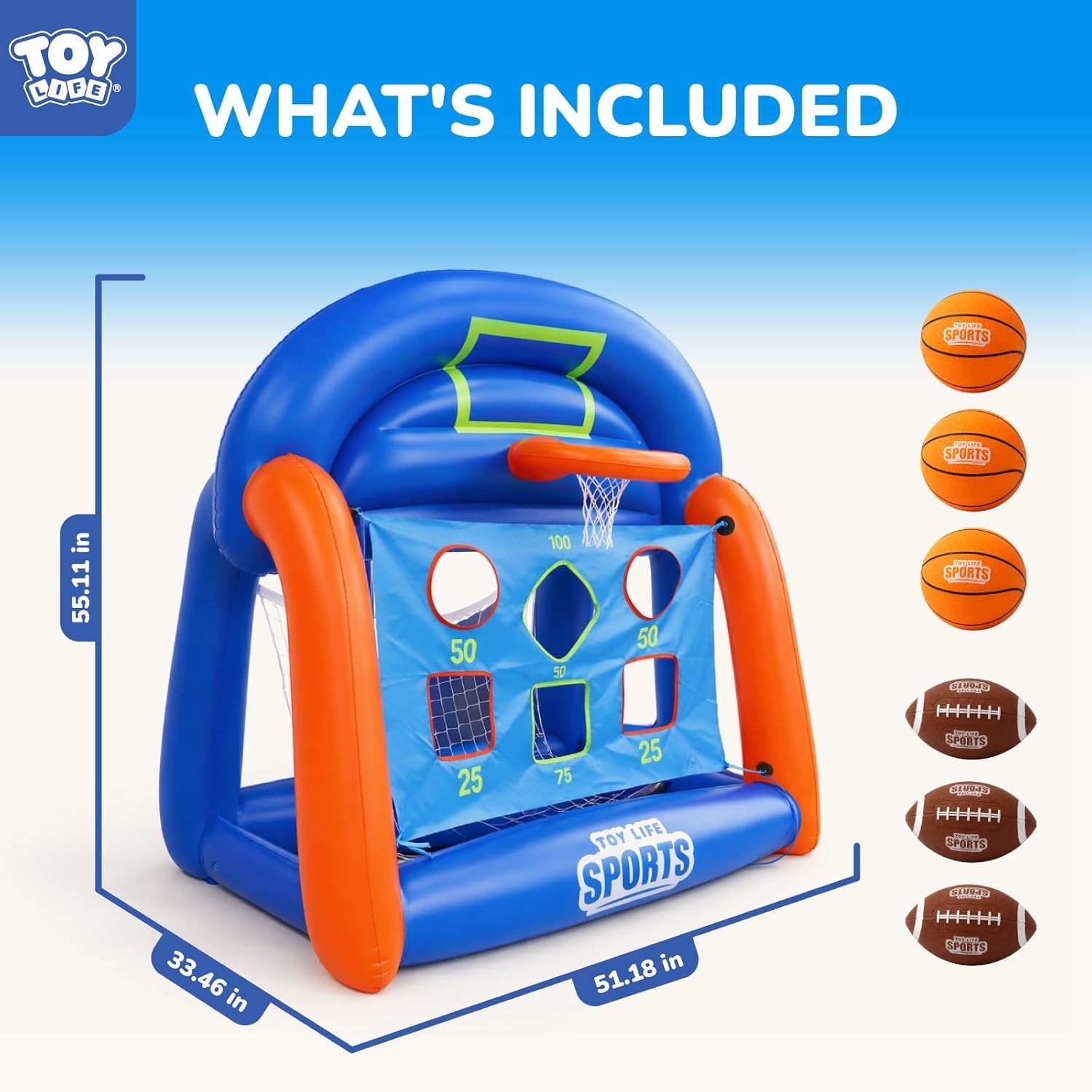 Inflatable Multi-Sport Pool Games for Kids Teens Adults with Basketball Football