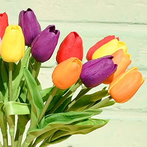 20pcs Multicolor Flowers Artificial Tulip Silk Flowers 13.5″ for Multi Color