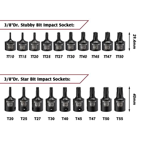 3/8″ Drive Master Hex Bit Impact Socket Set, Solid One Piece Construction,