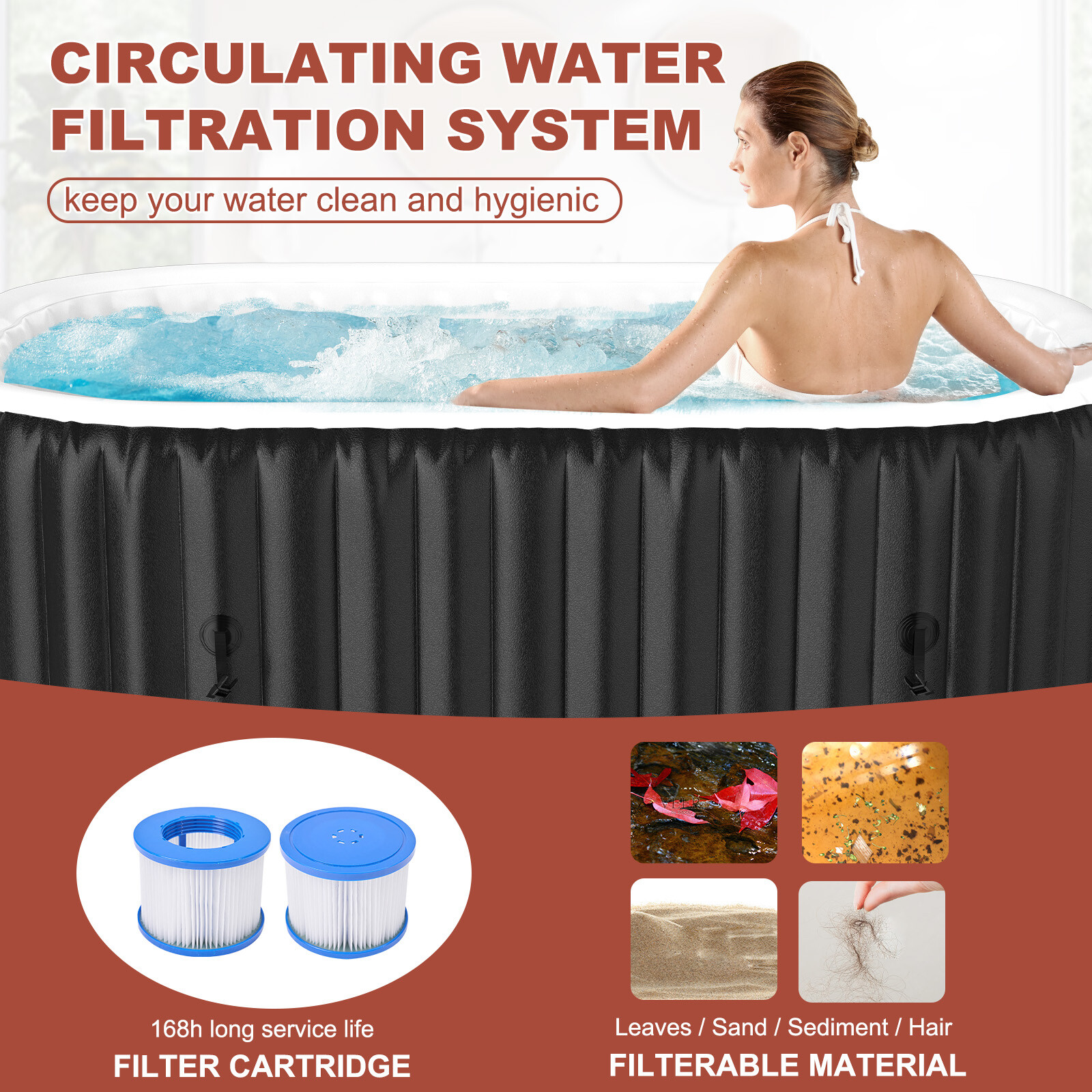 Docred 2 Person Portable Inflatable Hot Tub Spa w 100 Air Jet for Patio Backyard