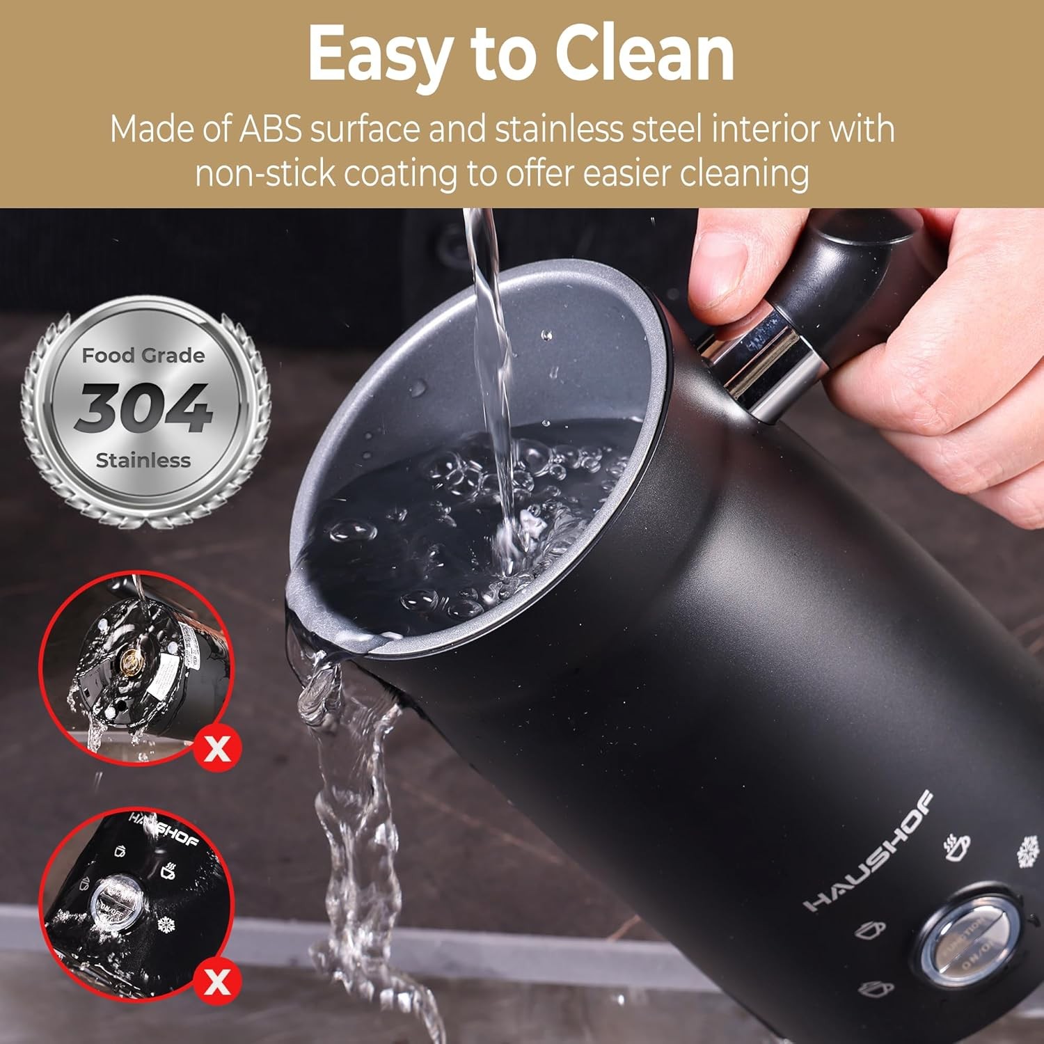 HAUSHOF 4-in-1 Electric Milk Frother Steamers Large Capacity Automatic Warm Cold