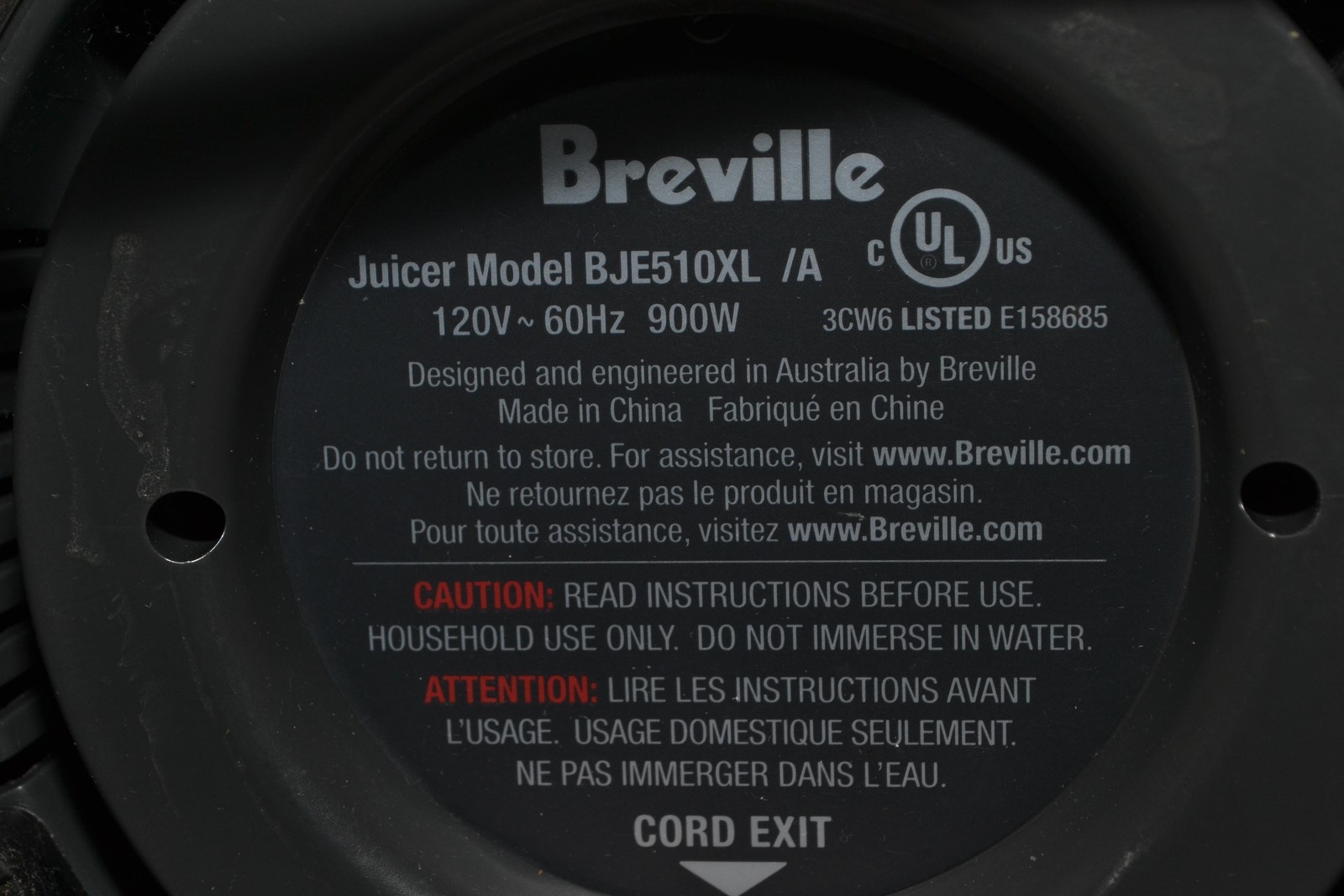 Breville Juicer BJE510XL Multi-Speed Fountain Centrifugal Juicer 900W Stainless