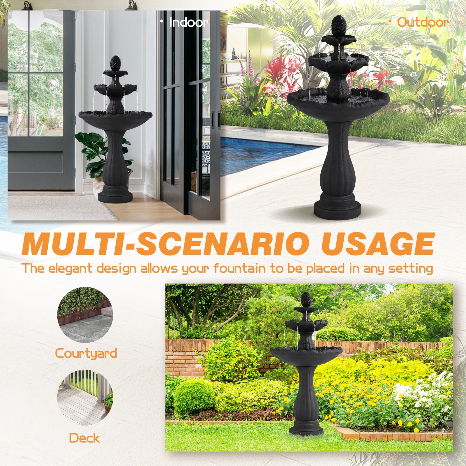 47.3″ High Italian Feature Faux Stone Freestanding Water Fountain Outdoor