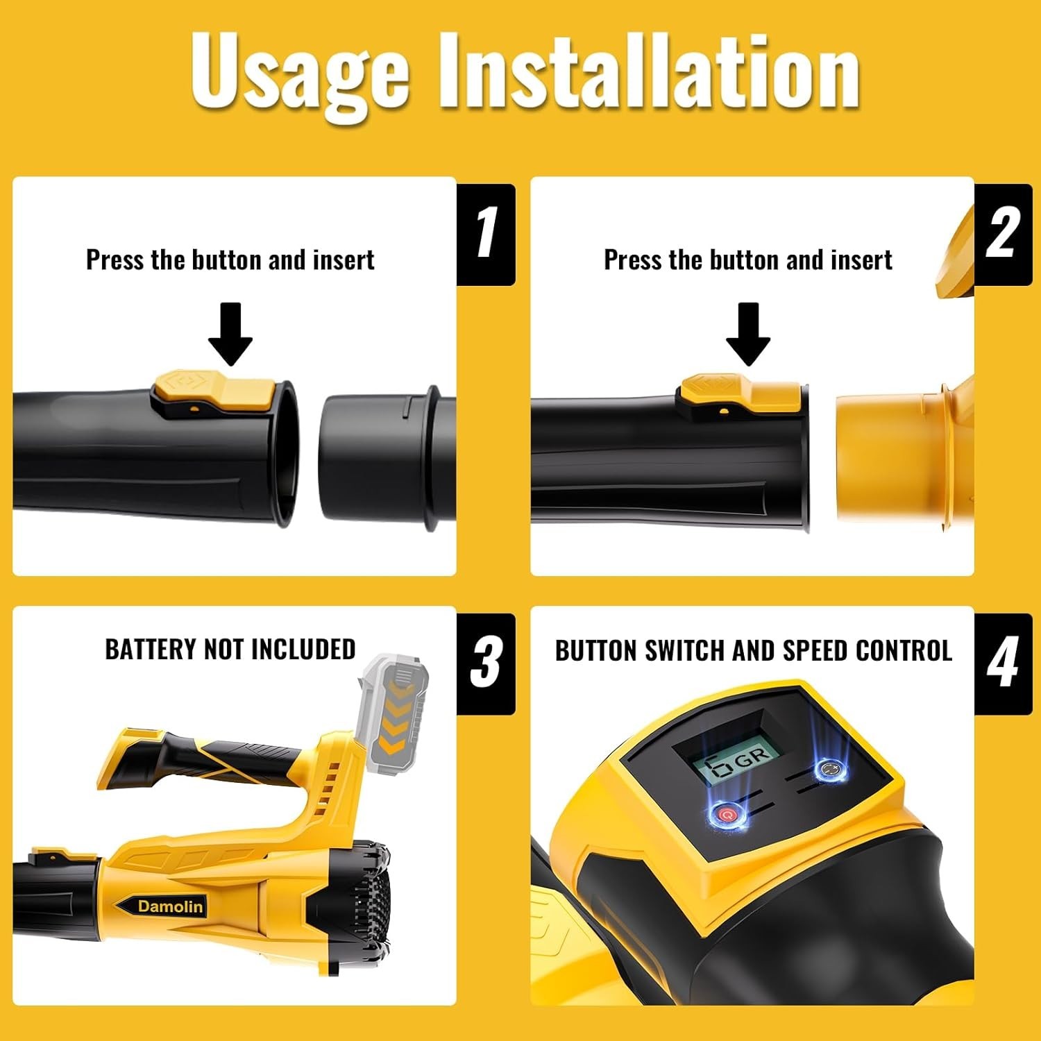 Cordless Leaf Blower for DEWALT 20V MAX Battery, 580CFM / 200MPH Brushless Motor