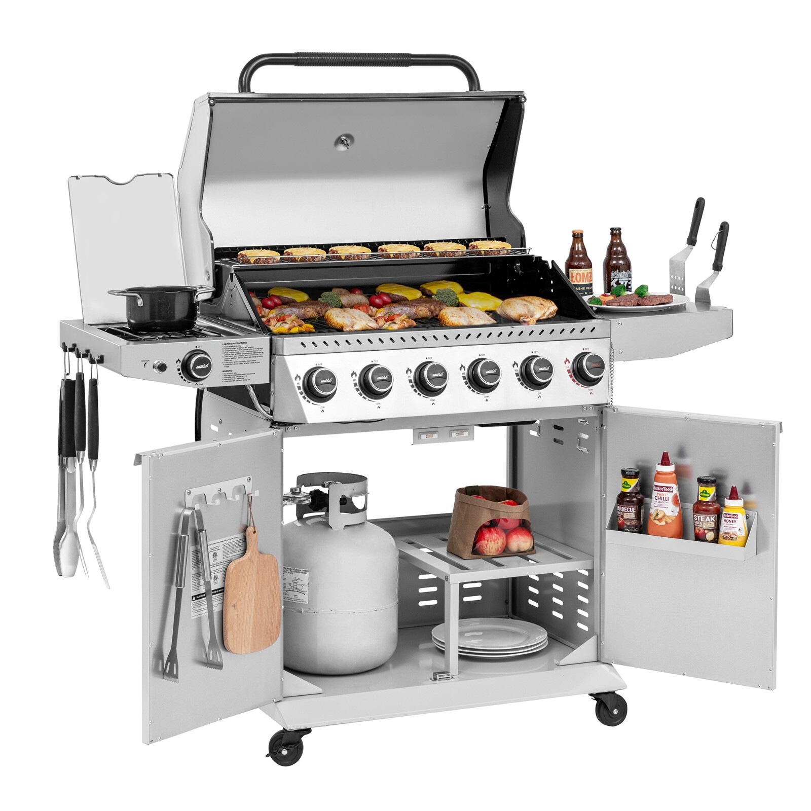 Royal Gourmet 6-Burner BBQ Liquid Propane Gas Grill Cabinet Style Grill White