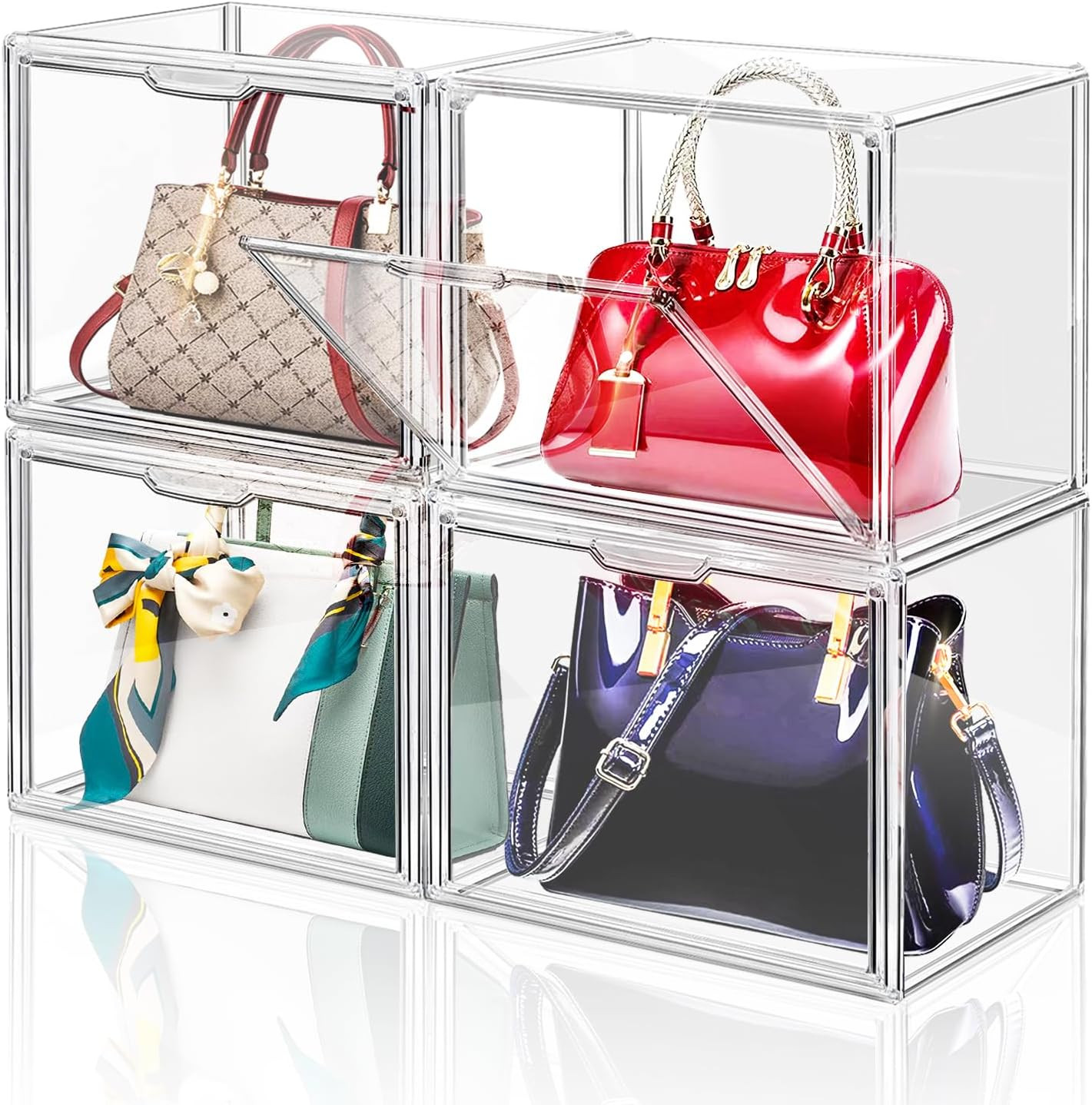4 Packs Clear Plastic Handbag Storage Organizer for Closet, Acrylic Display Case
