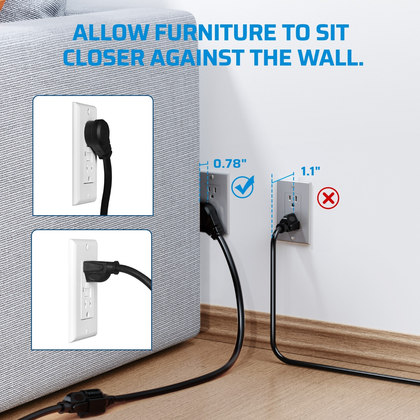 DEWENWILS 3 Pack Short Power Extension Cord Cable 1 Ft Outlet Saver SJT 14 AWG