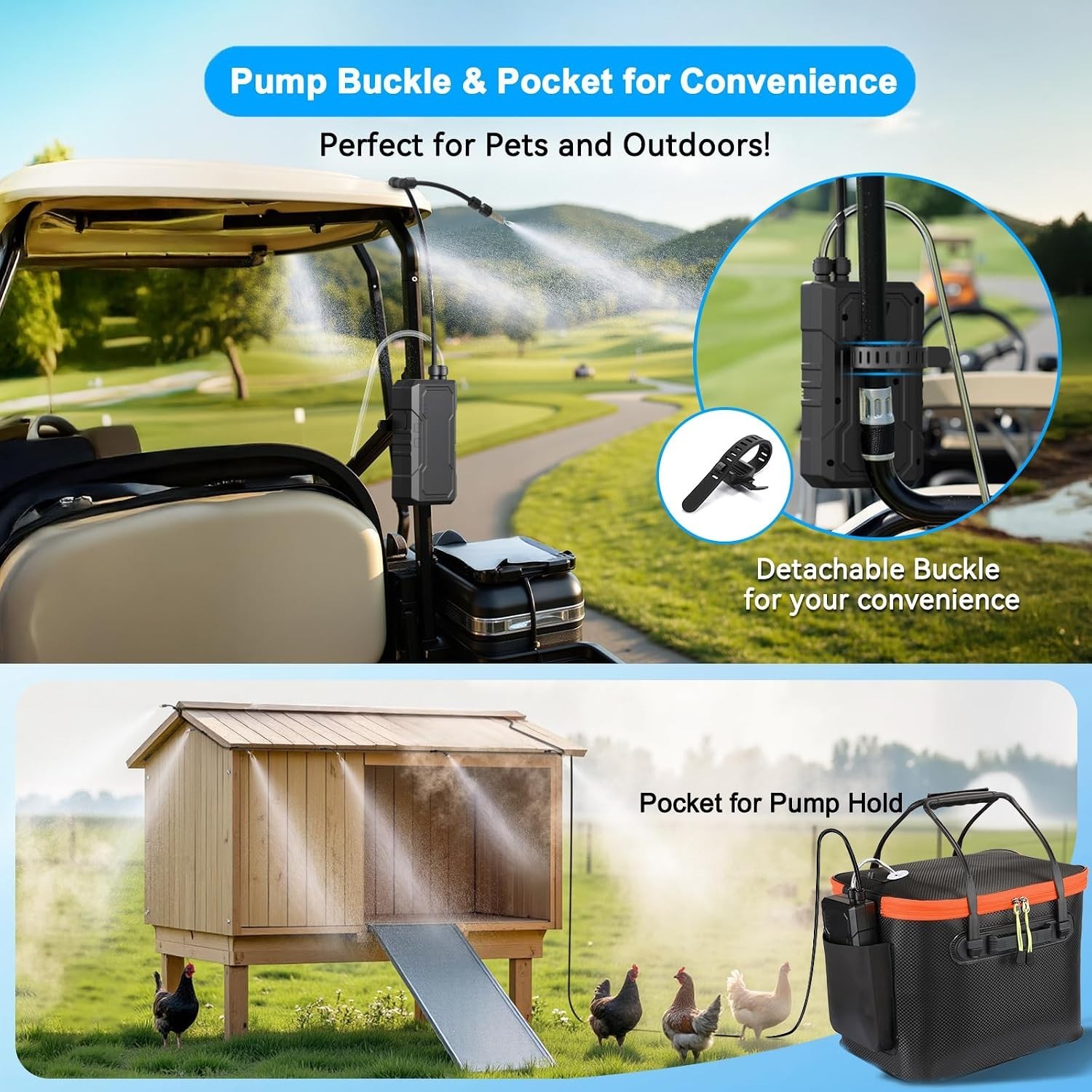 Compact Battery Powered Misting System for Outdoor Cooling