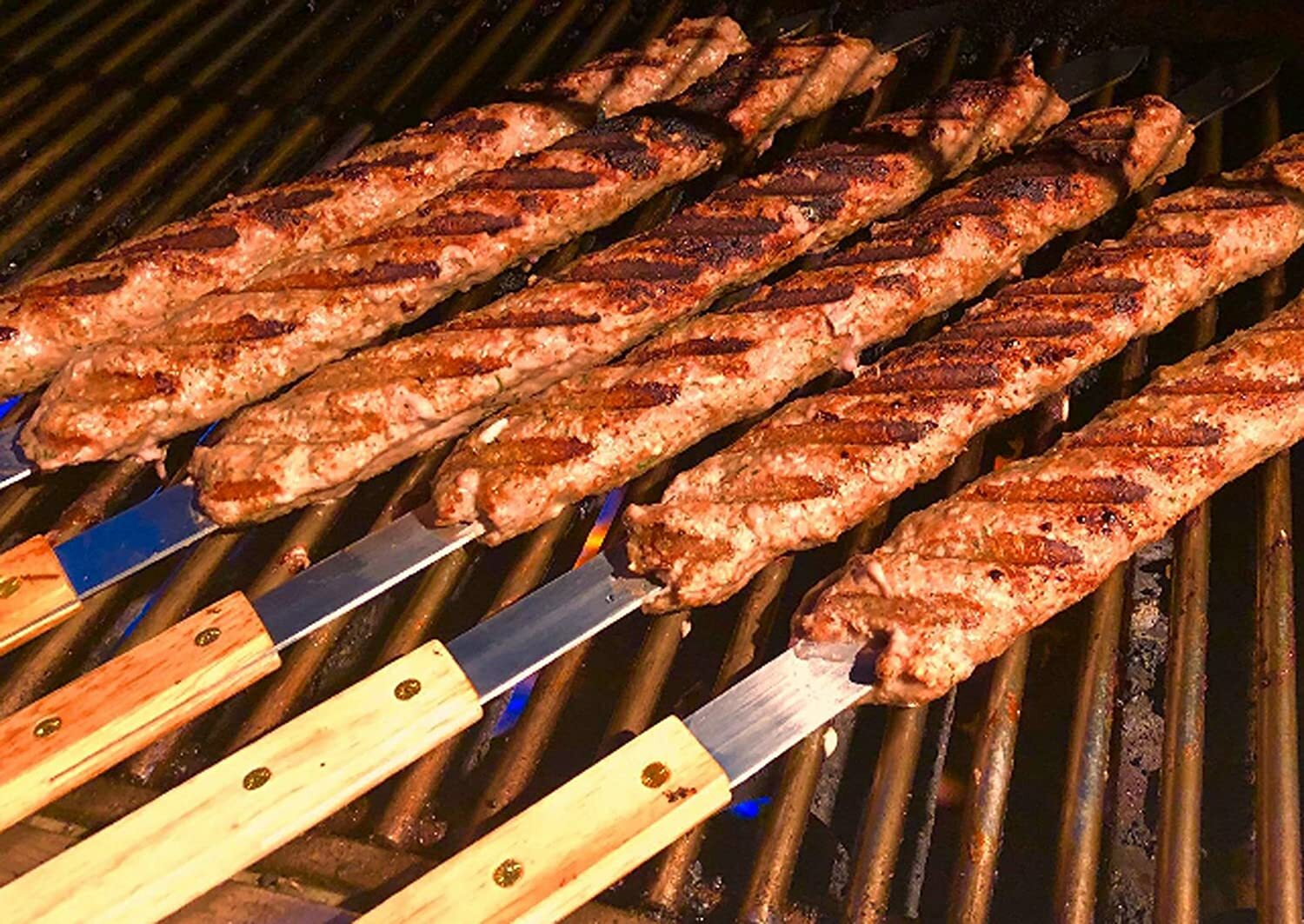 G & F – Large Stainless Steel Brazilian-Style BBQ Skewers with Hard Wood