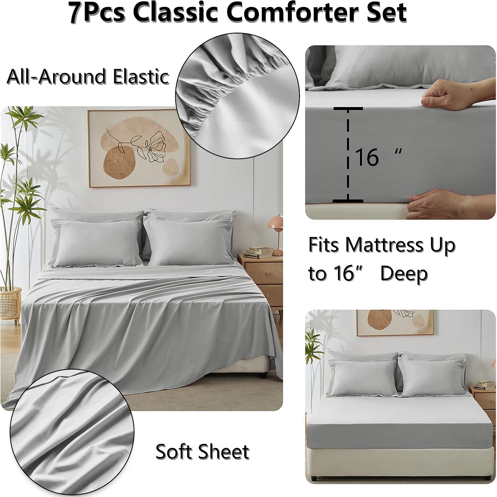 7 Piece Bed in a Bag Microfiber Comforter Set Twin/Queen/King Size Quilt Bedding