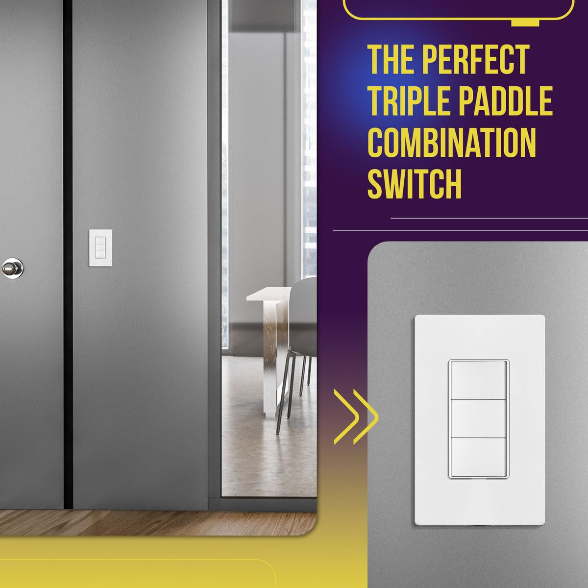 Triple Paddle Rocker Switch, Single Pole, 15A 120V-277V, White