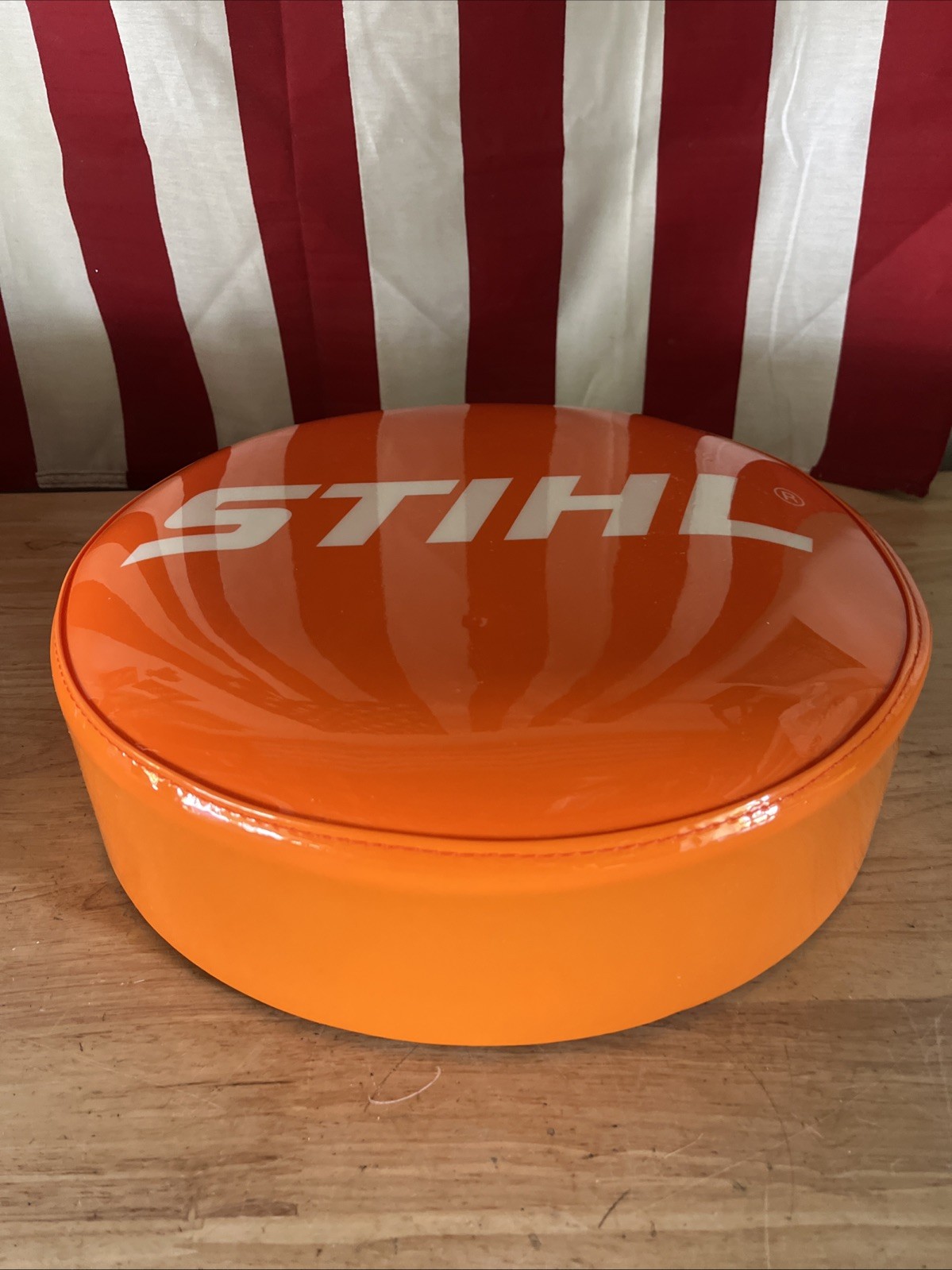 STIHL 14” Stool Cushion Orange White Logo Dealer New Old Stock HTF Man Cave