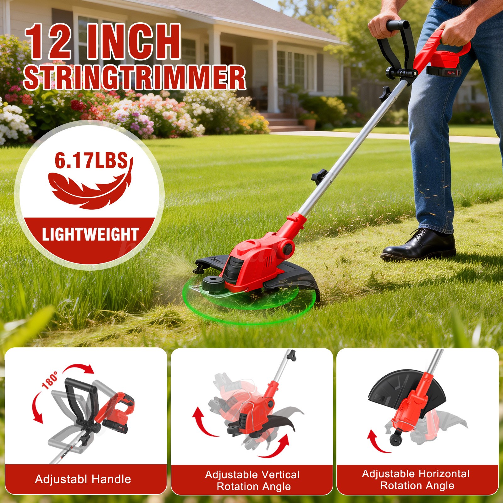 Cordless Weed Wacker Electric Weed Eater 11″ String Trimmer w/10 Trimmer Lines