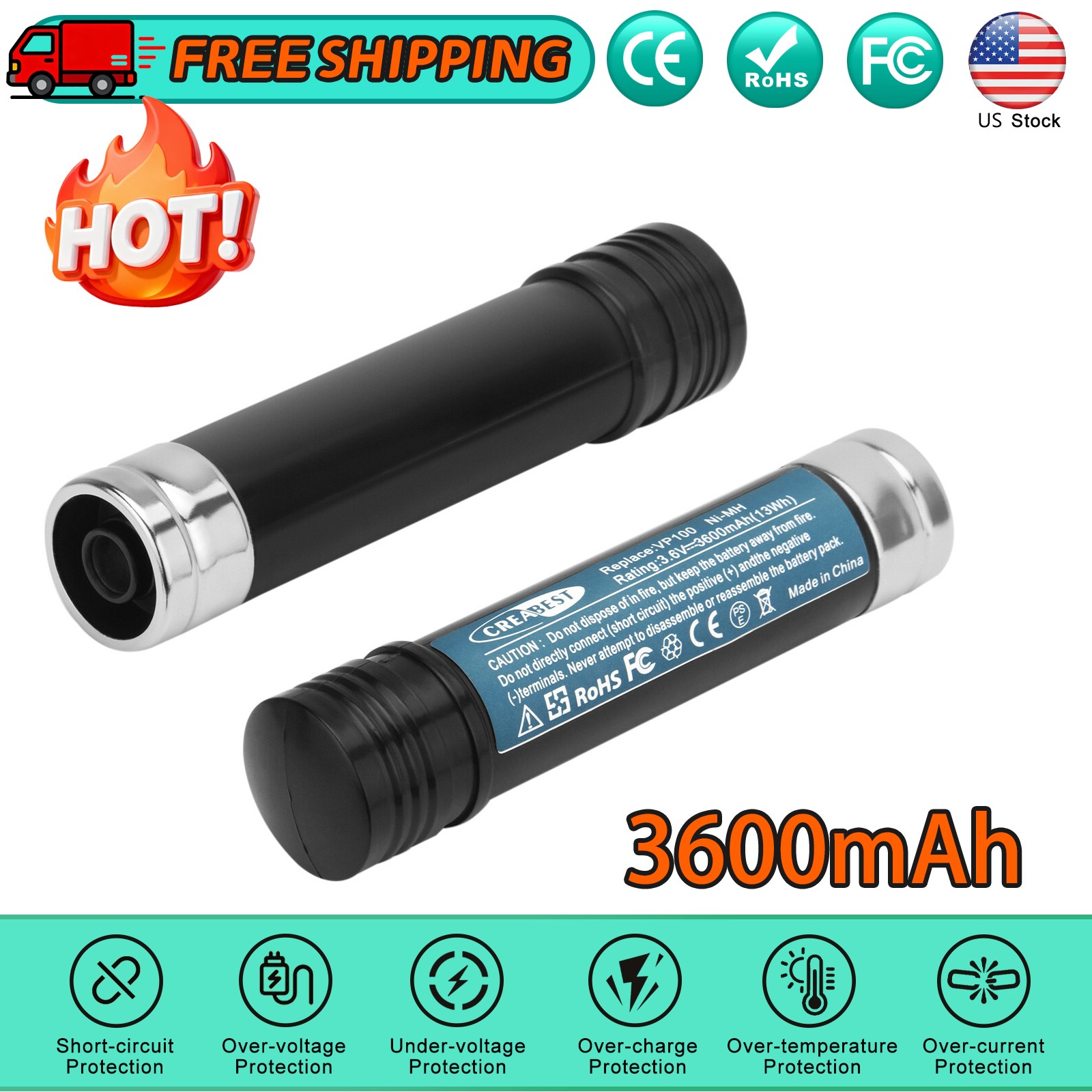 2Pcs 3.6AH Ni-MH 3.6V Battery for Black & Decker VP105 VP110 VP100 VP130 VP143