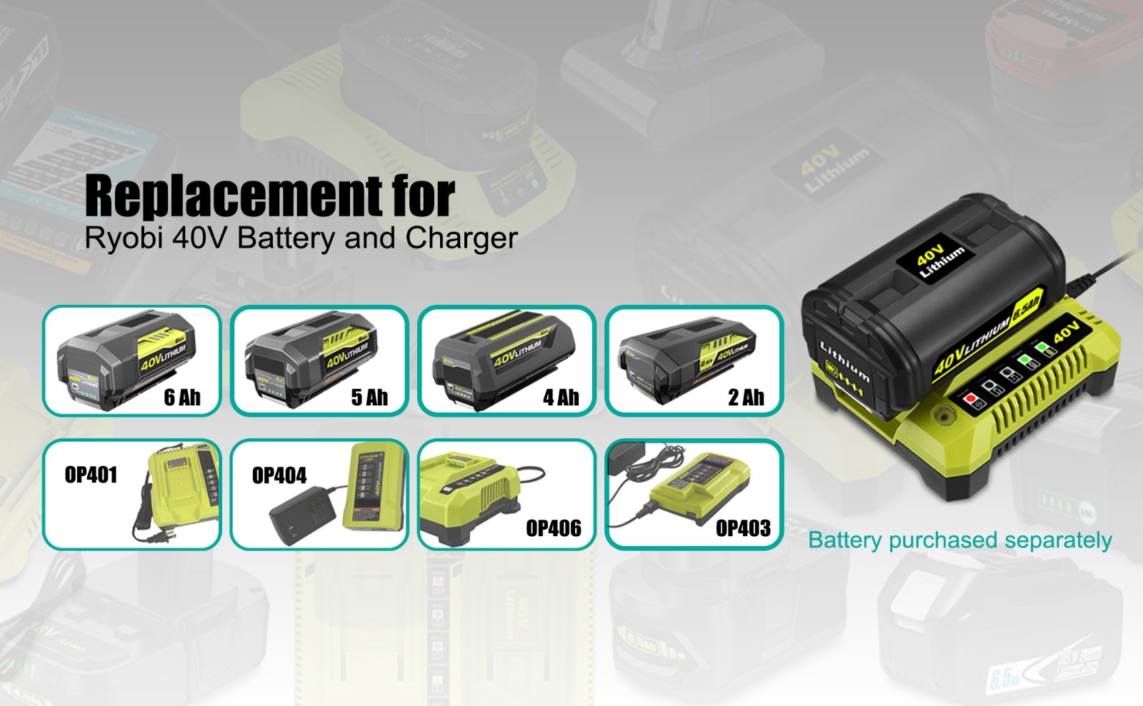OP401 40 Volt Fast Charger for Ryobi 40V Lithium Battery Rapid Charger