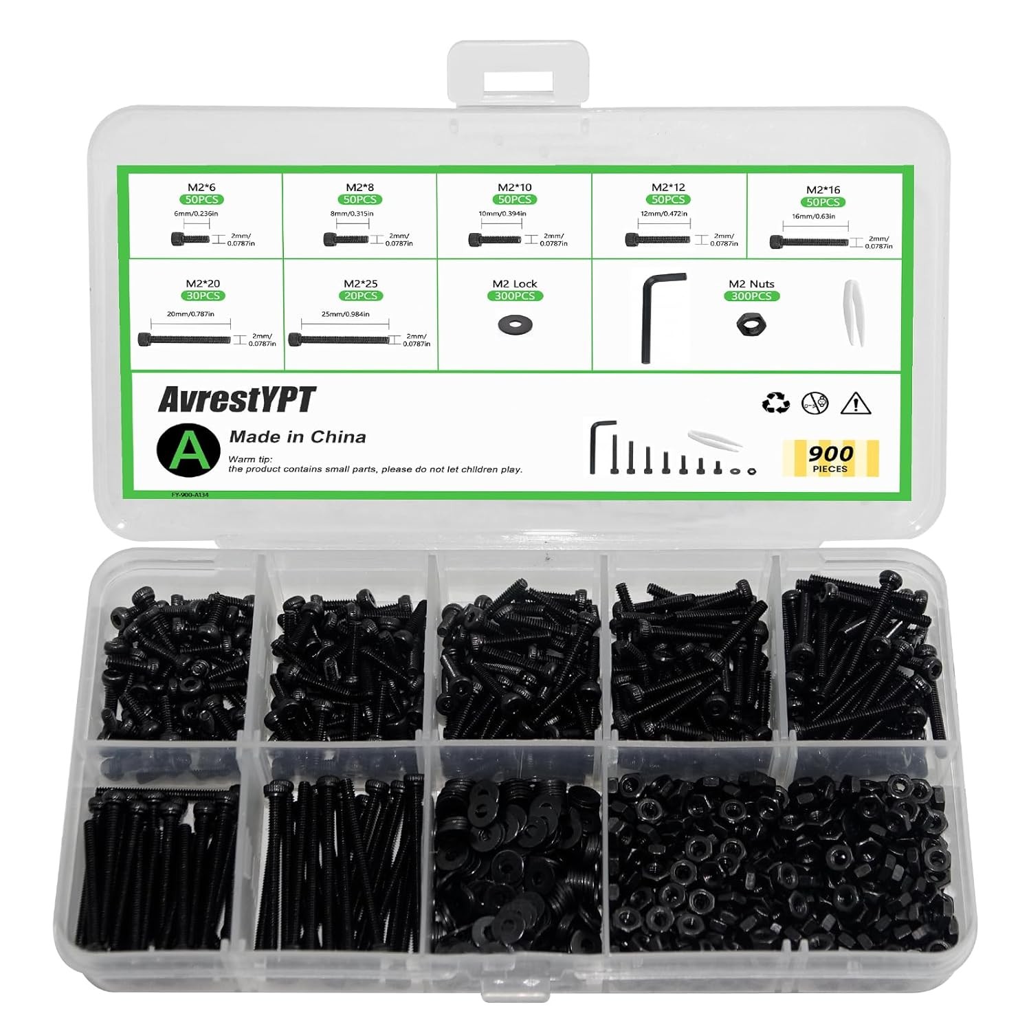 M2x4/6/8/10/12/16/20/25mm Hex Button/Socket Head Cap Screw Bolts Nuts Washer Set