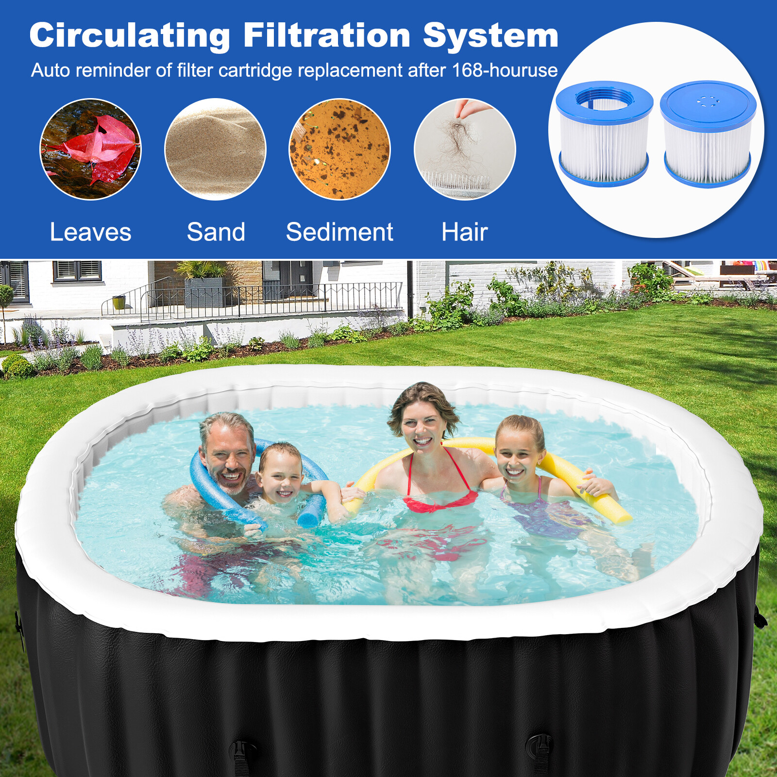 H&ZT 2 Person Inflatable Hot Tub w/Table Leak-Proof PVC Outdoor Spa 100 Air Jets