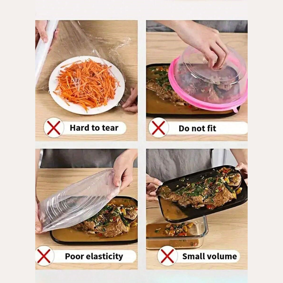 100Pcs Food Cover Disposable Plastic Wrap Elastic Food Covers For Fruit Bowl Cup