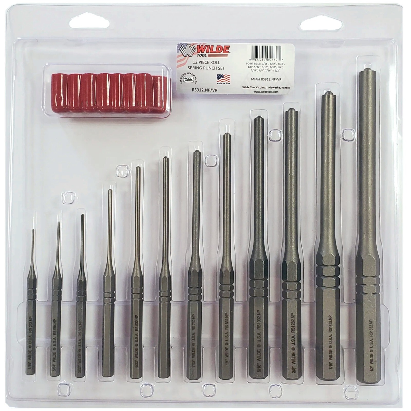 Wilde Tool 12pc Professional Roll Pin Spring Punch Set MADE IN USA w Pouch