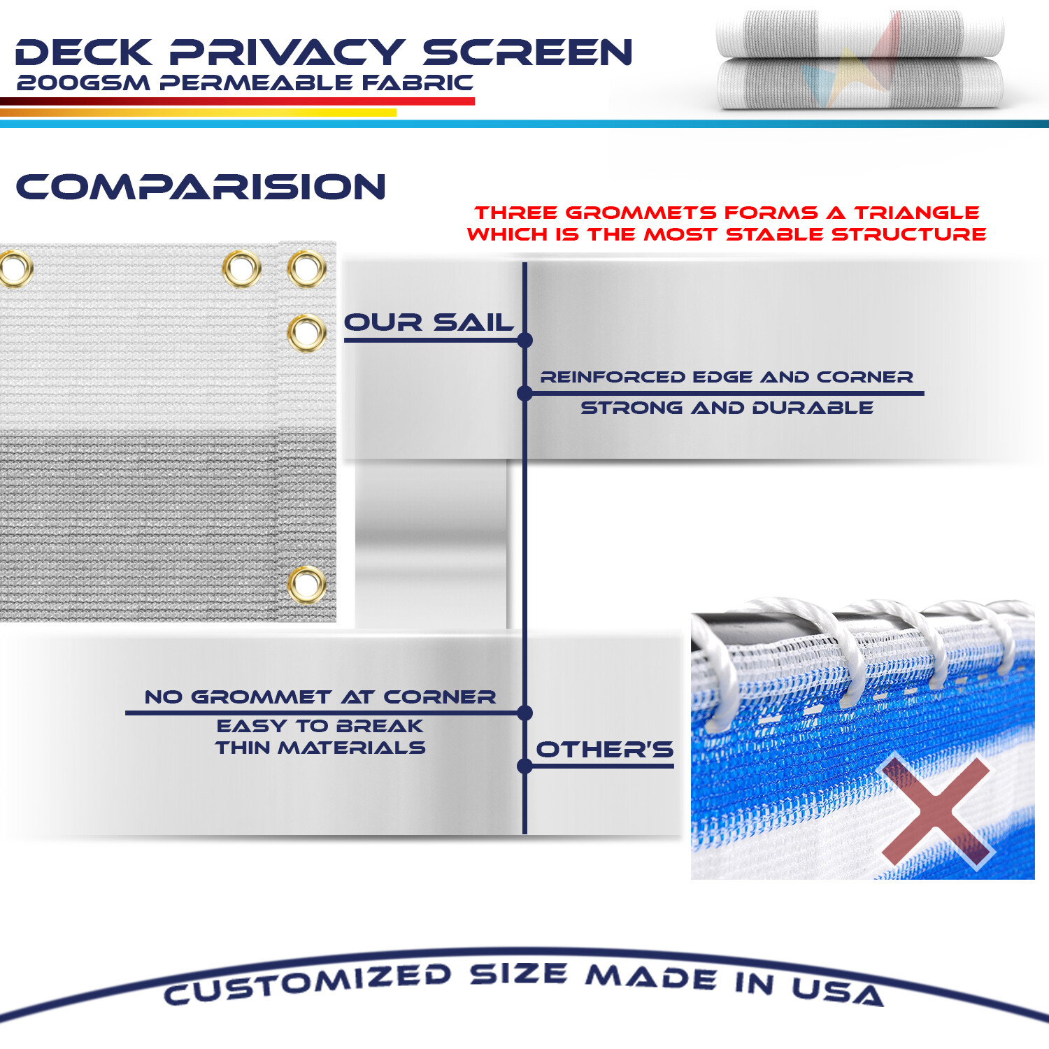 35in Privacy Balcony Deck Fence Screen Graystripe Shade Fabric Cover Patio Yard