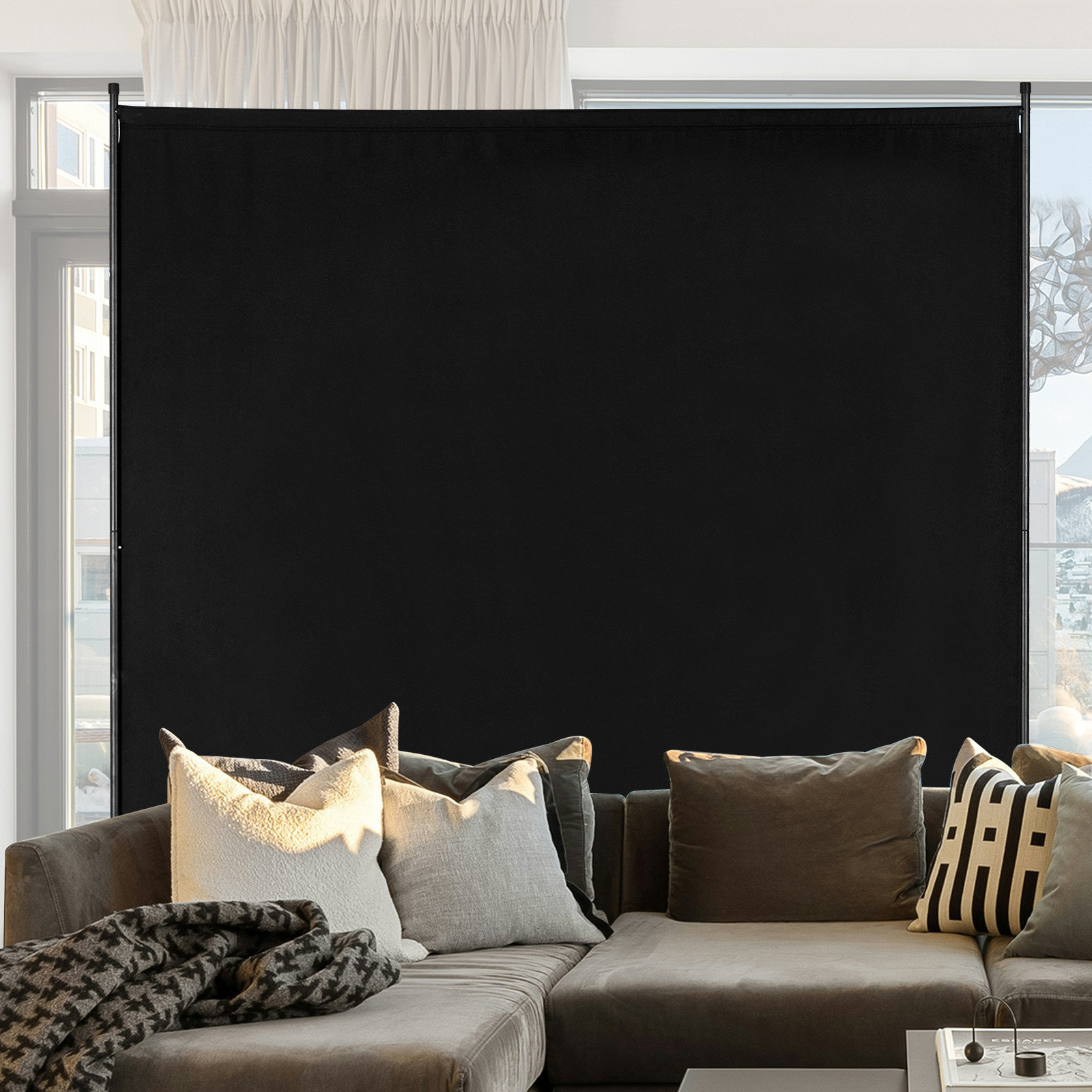 6FT Room Divider Single Panel Fabric Room Screen for Office Bedroom Black