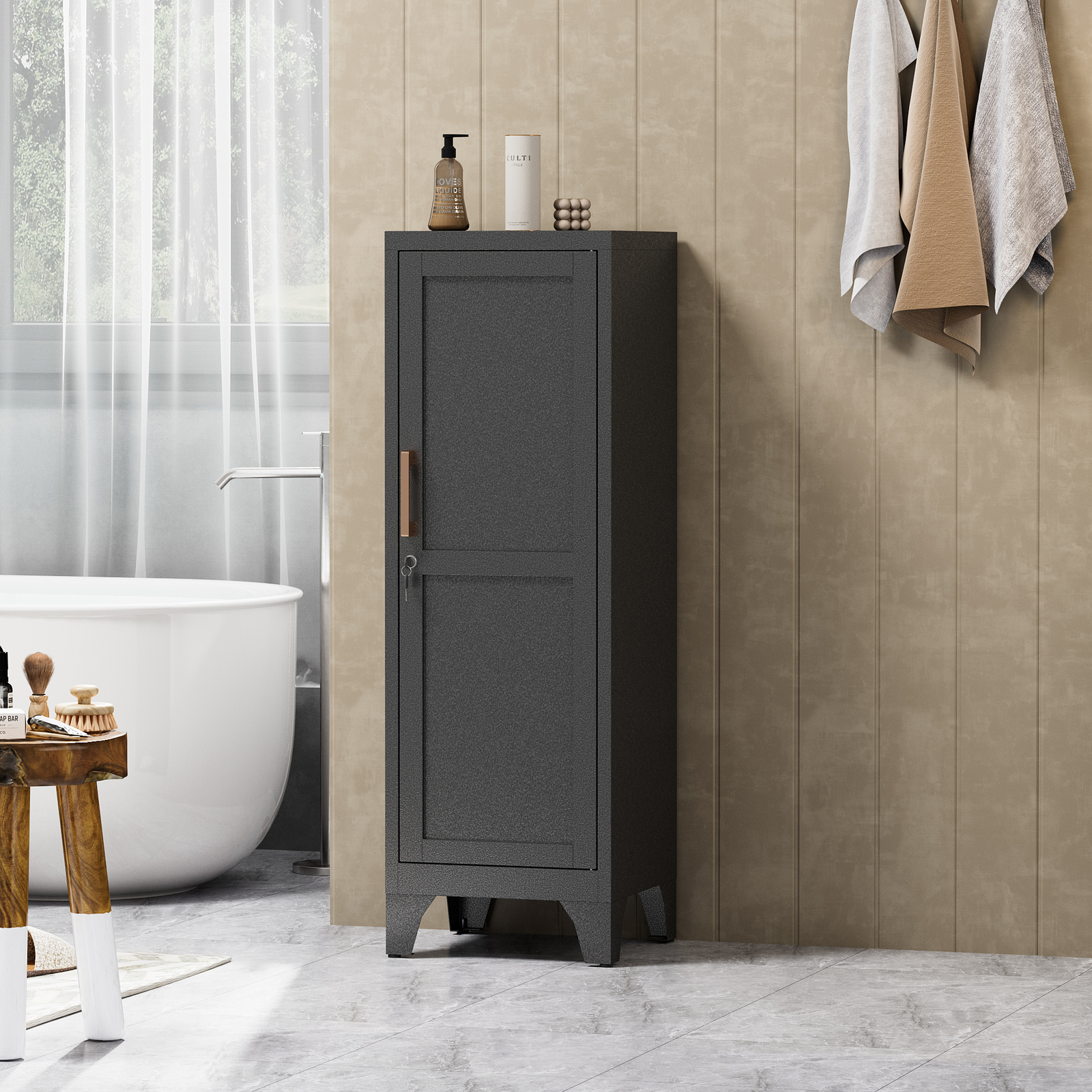 Kitchen Pantry Storage Cabinet, Lockable Metal Cabinet with Shelves Storage Unit