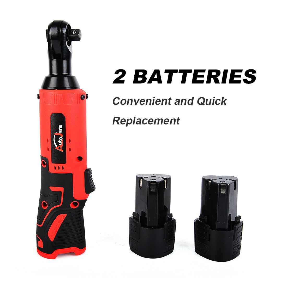 Electric Cordless Ratchet 3/8″ Right Angle Wrench Impact Power Tool + 2 Battery