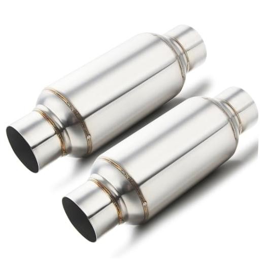 2.5” Inlet & Outlet Universal Muffler, 2.5″ Inlet 11.5″ Long-2 Pack Silver