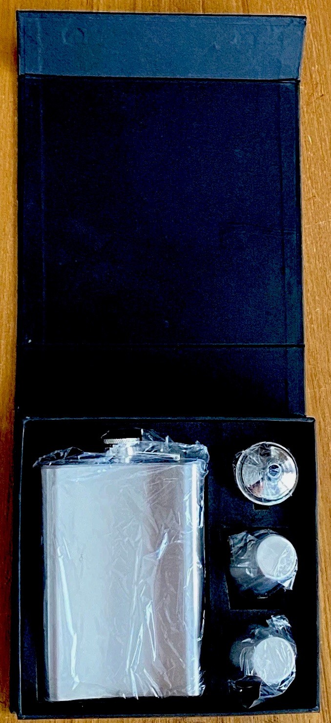 Pocket Flask Set Stainless Steel Hip Flask 8 Oz with Funnel & 2 Cups NEW