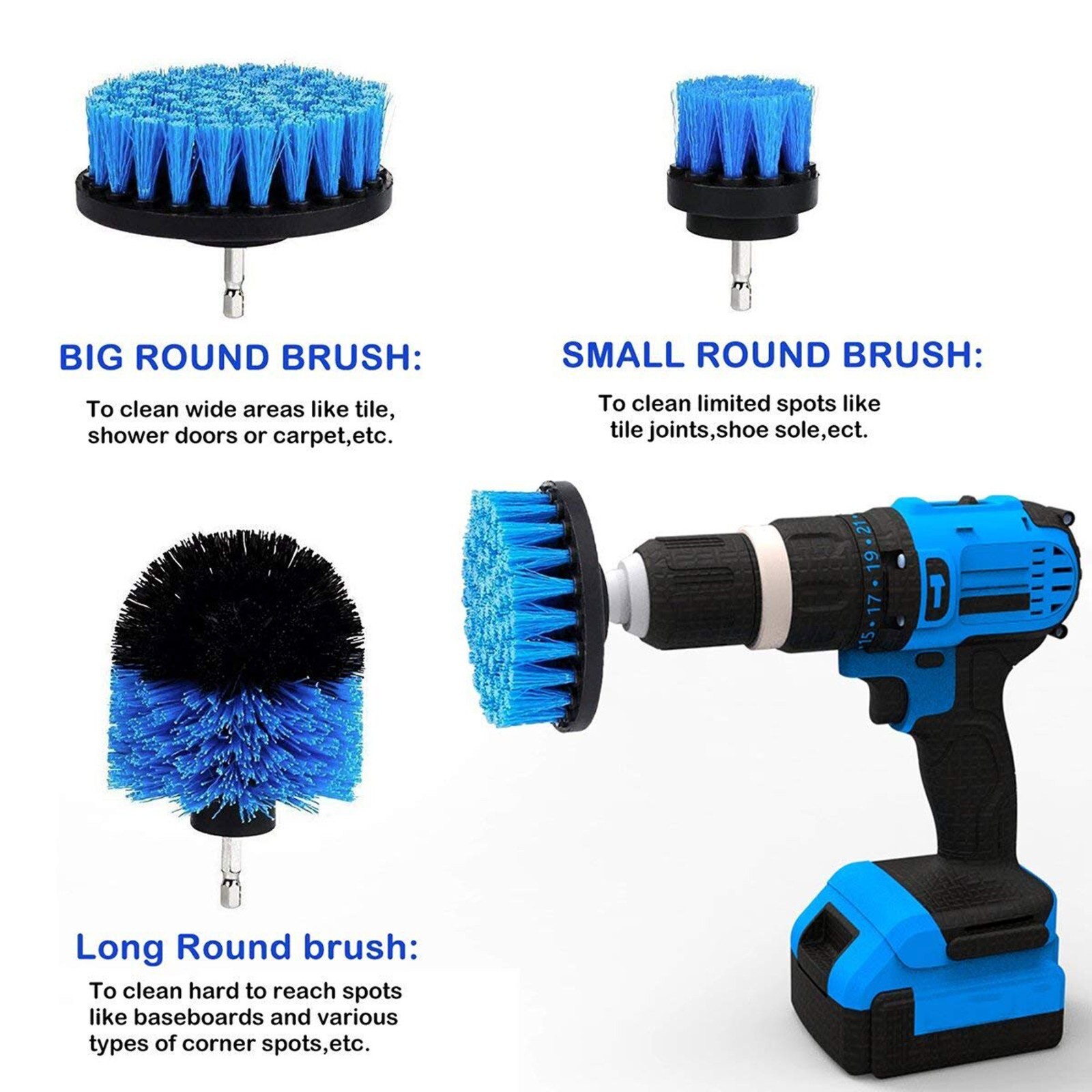 Drill Brushes Set 3Pcs Tile Grout Power Scrubber Cleaner Spin Tub Shower Wall