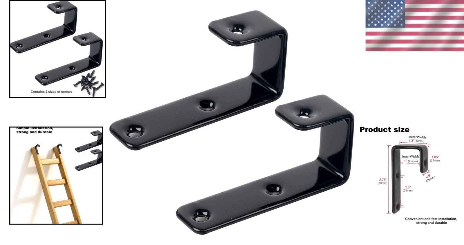 Compact Heavy-Duty Bunk Bed Ladder Brackets – 2 Pack for Safe Storage Solutions