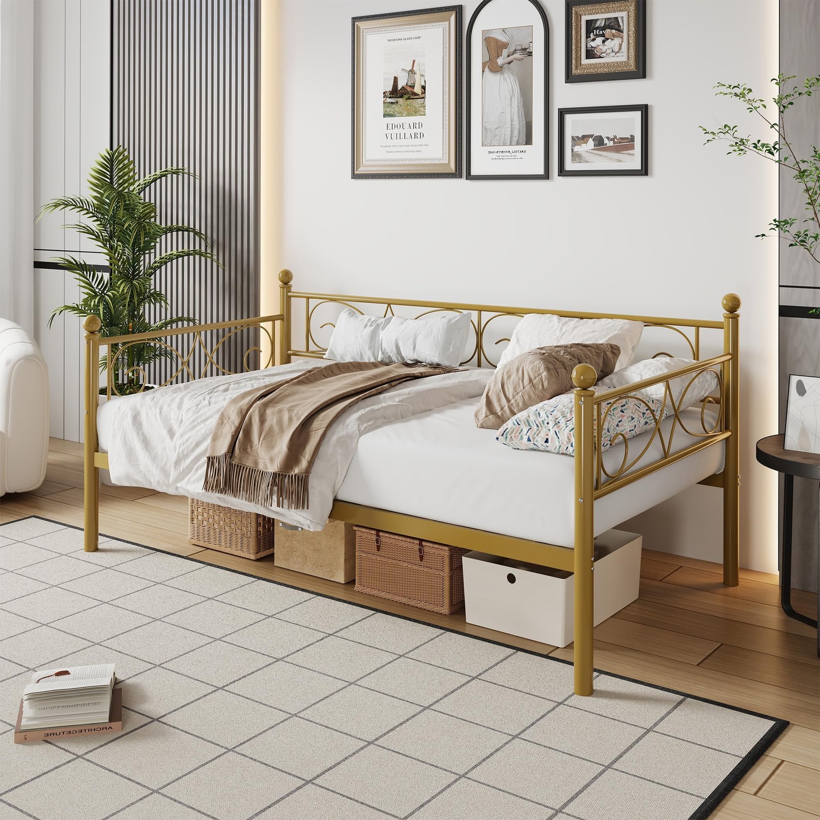 Metal Daybed Frame Twin Size with Headboard Heavy Duty Slats Platform Sofa Bed
