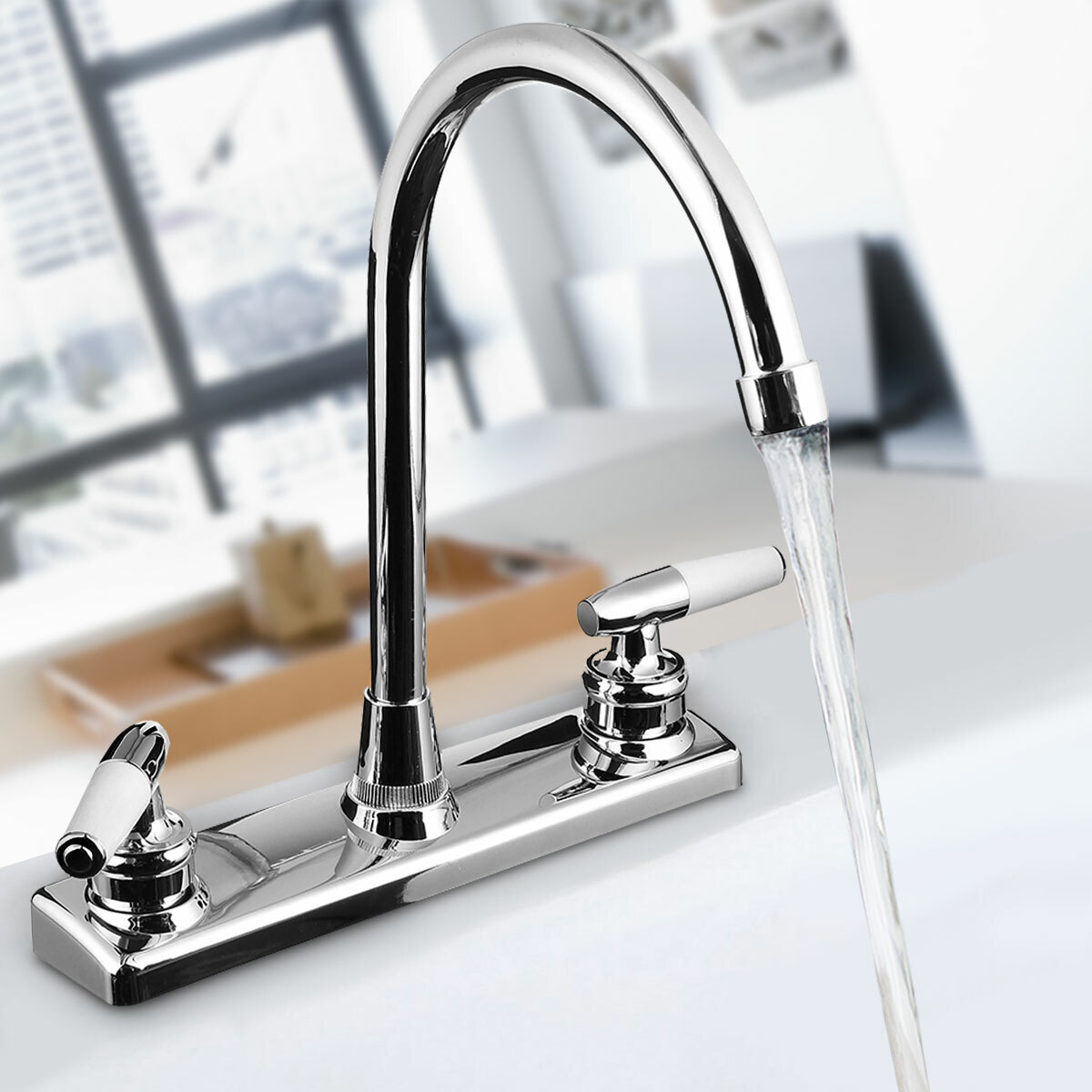 High Arc 2-Handle Standard Kitchen Sink Faucet Mixer Tap in Plastic For Home RV