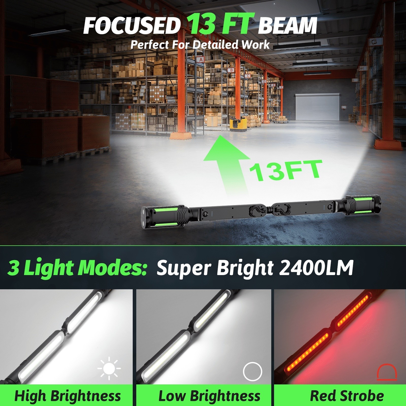 LED Underhood Work Light Bar 2PK – Rechargeable Magnetic Mechanic Light for Car