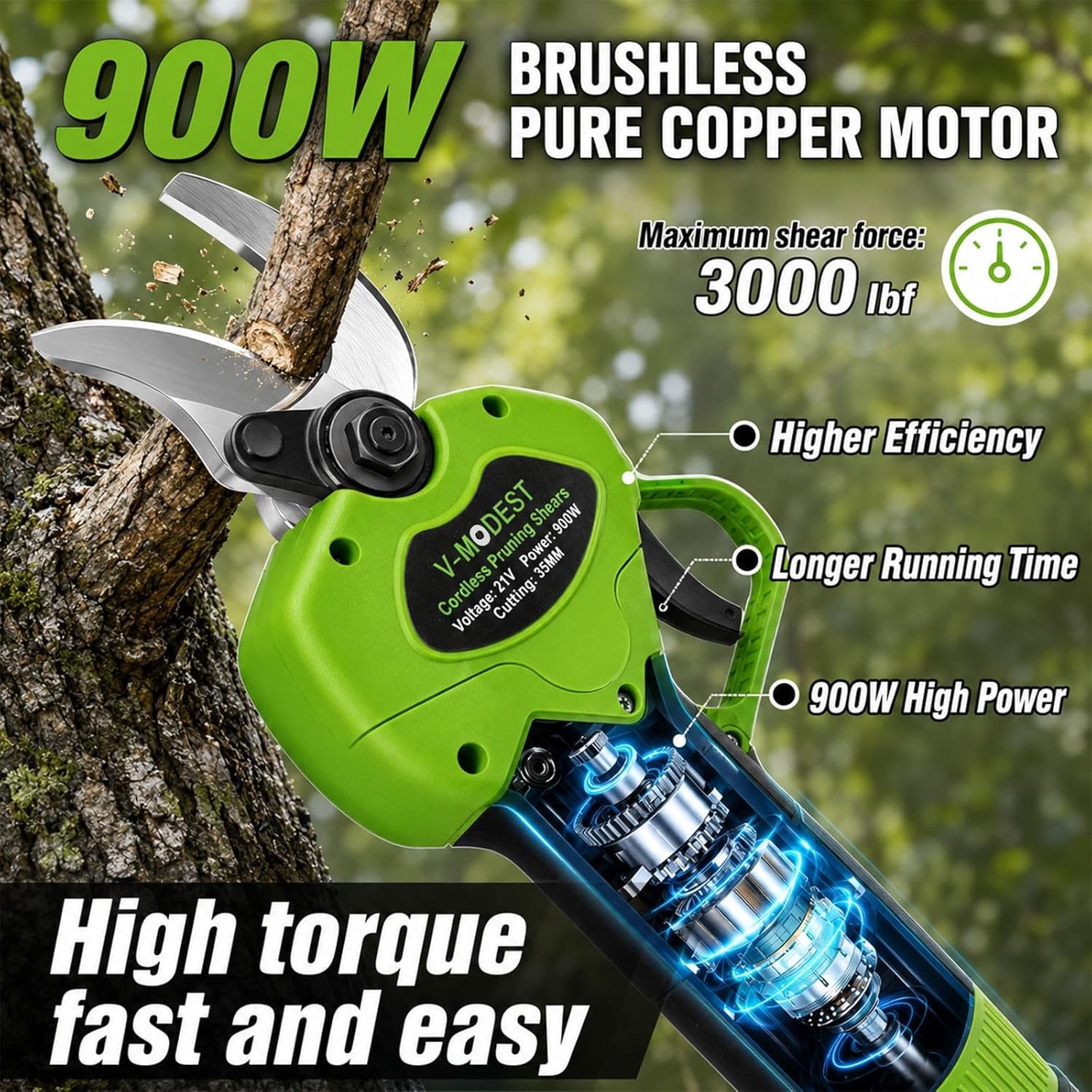 2-IN-1 Cordless Electric Pole Pruning Shears/Cordless Pruner w/21V 4.0Ah Battery