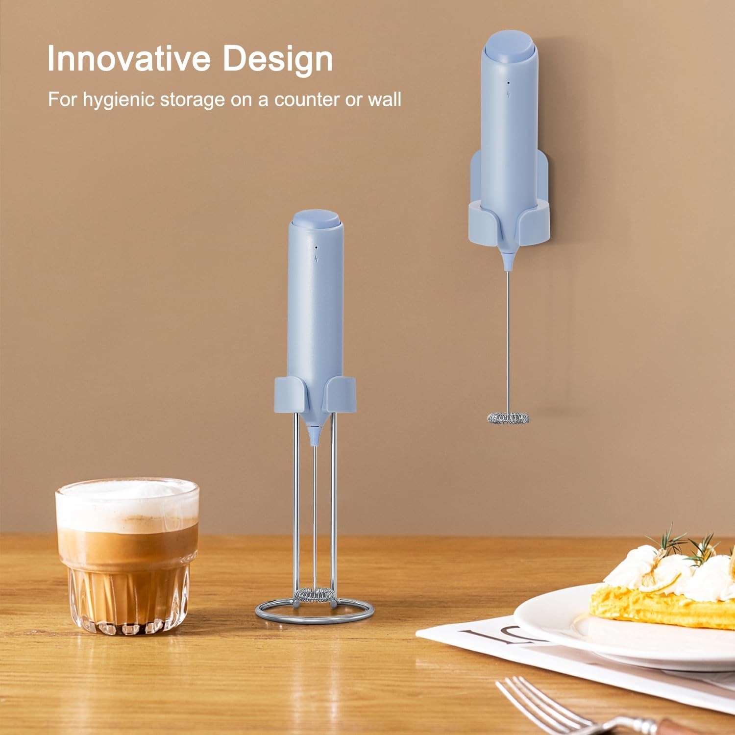 Rechargeable Electric Milk Frother with Stand – Handheld Coffee Whisk