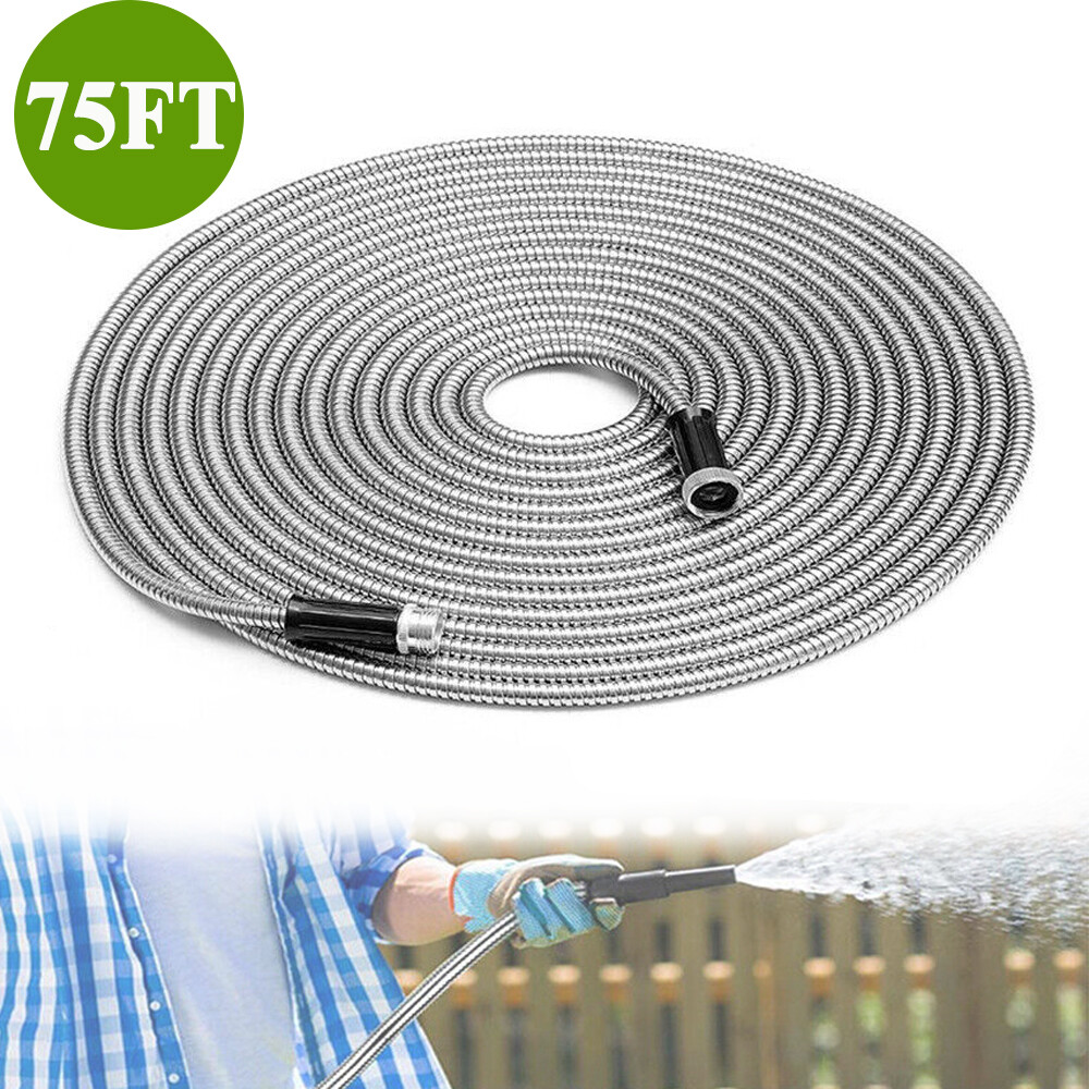 Stainless Steel Metal Garden Water Hose Pipe Flexible Lightweight 75FT 100FT
