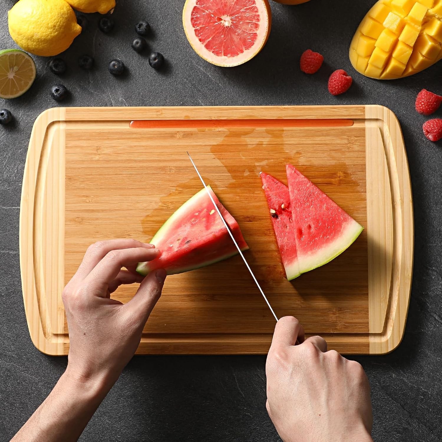 Large Wooden Cutting Board for Kitchen Meal Prep & Serving – Bamboo Cutting B…