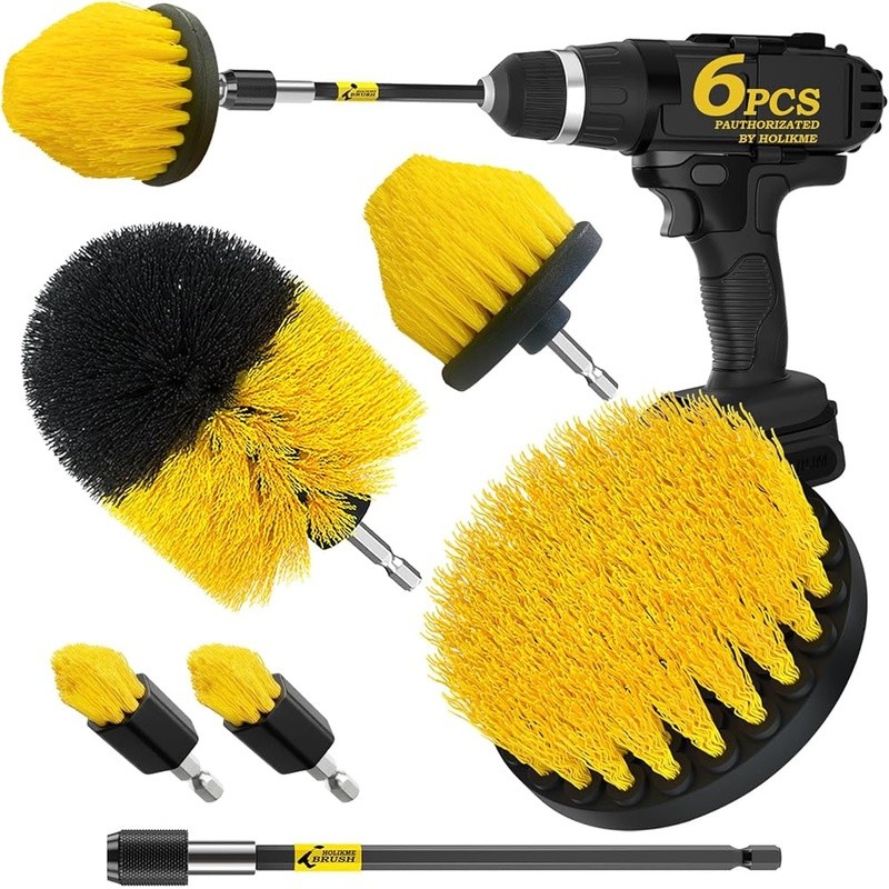 5 Brushes Cleaning Kit Bathtub Tile Grout Upholstery Floor Drill Attachment New