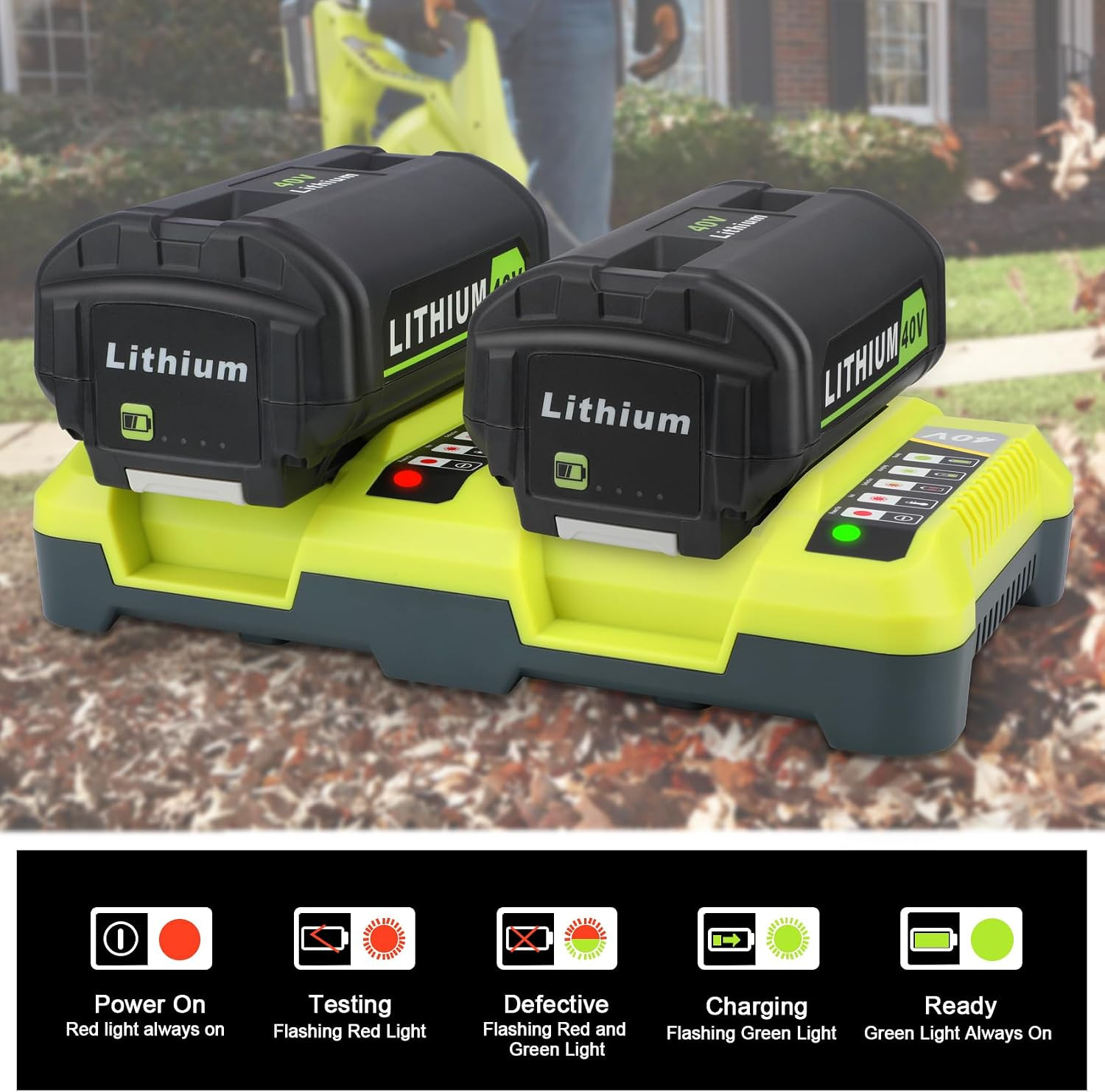 Dual OP401 Charger for Ryobi 40V Battery with Fast Charging Station | Replacemen